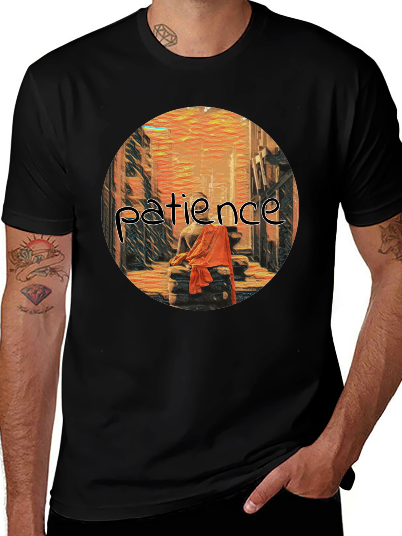 Patience Graphic Print Black T-Shirt