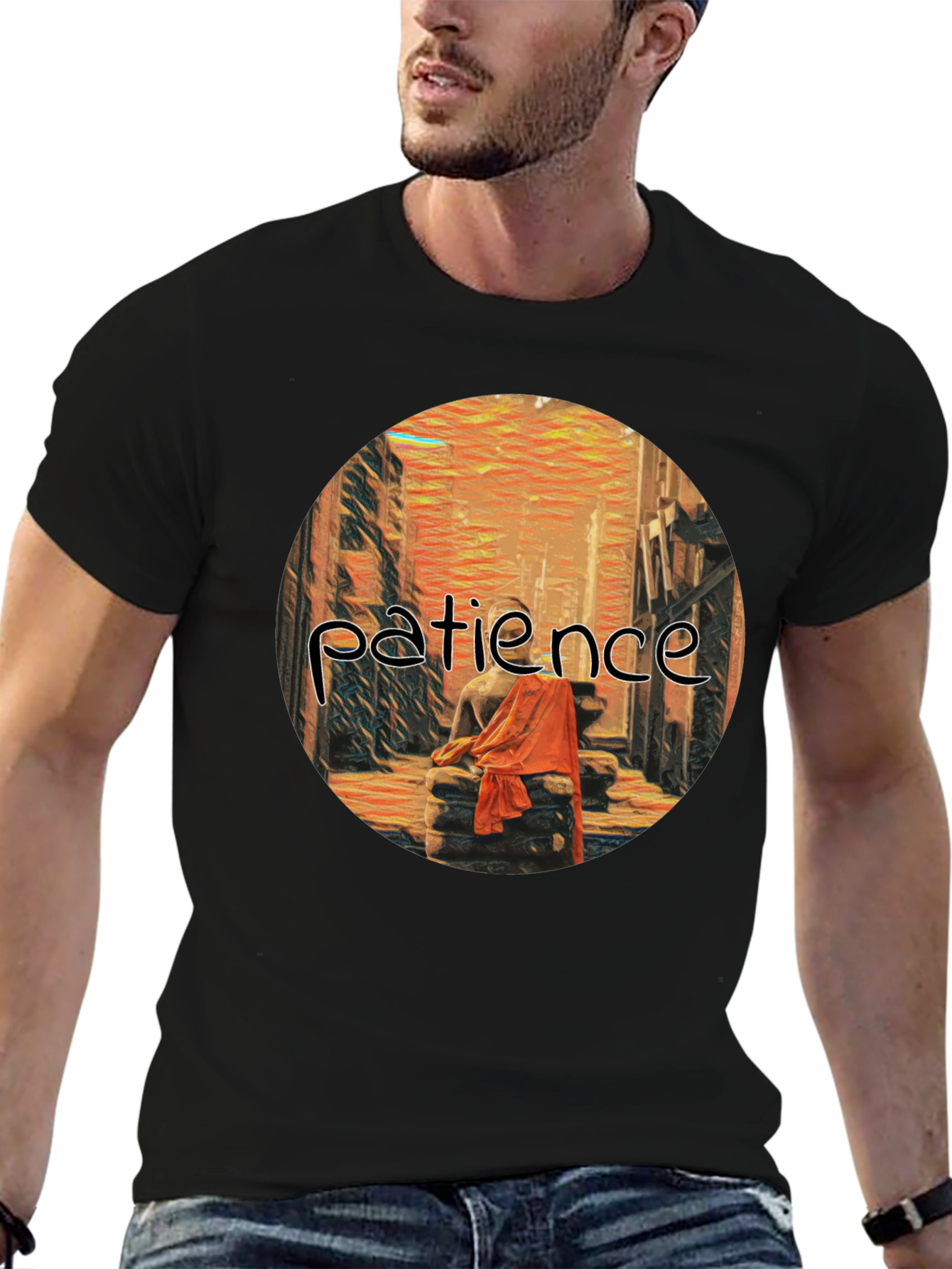 Patience Graphic Print Black T-Shirt