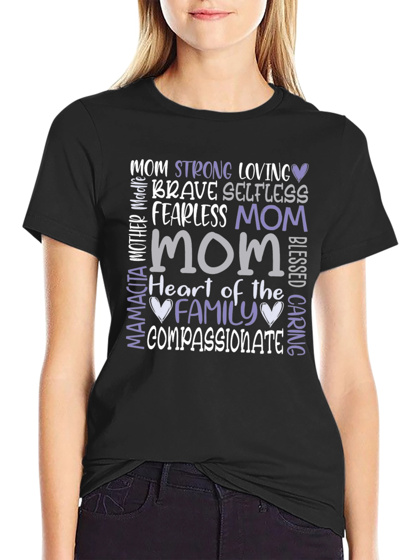 Heartfelt Mom Graphic Tee - Strong Loving Compassionate