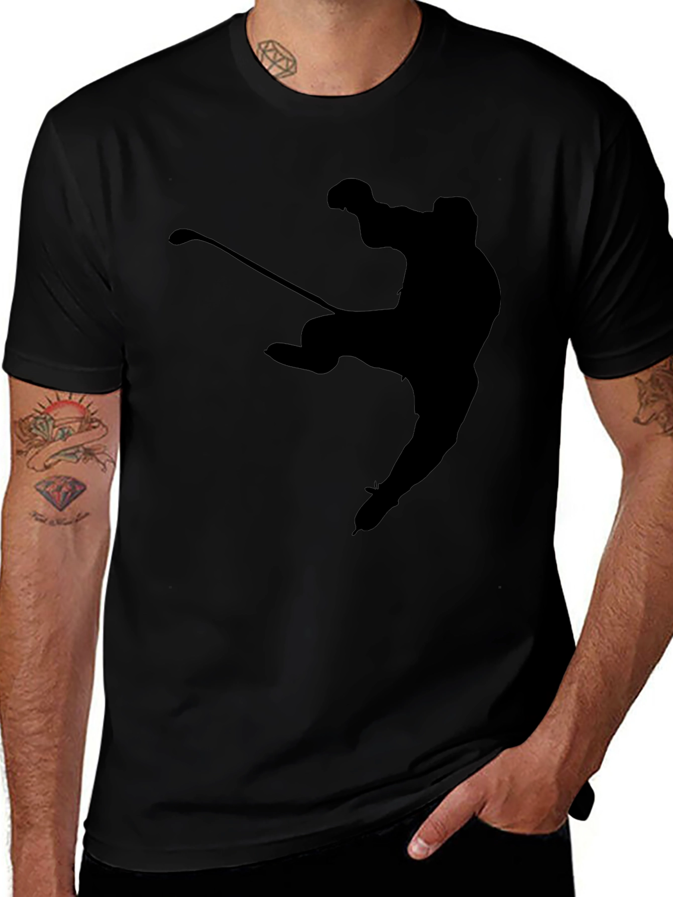 Hockey Player Silhouette T-Shirt - Black