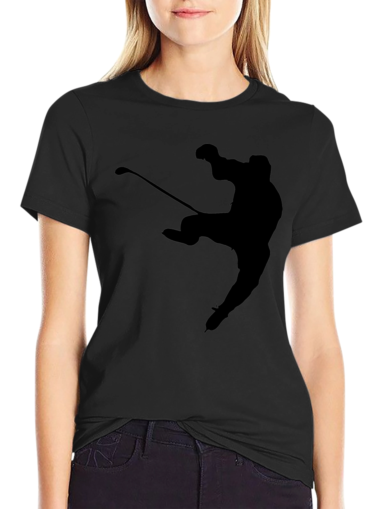 Hockey Player Silhouette T-Shirt - Black