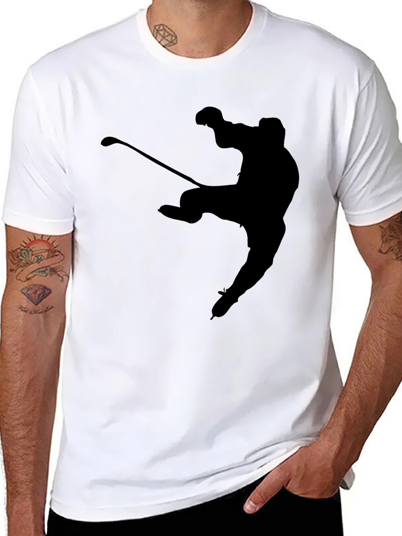Hockey Player Silhouette T-Shirt - Black