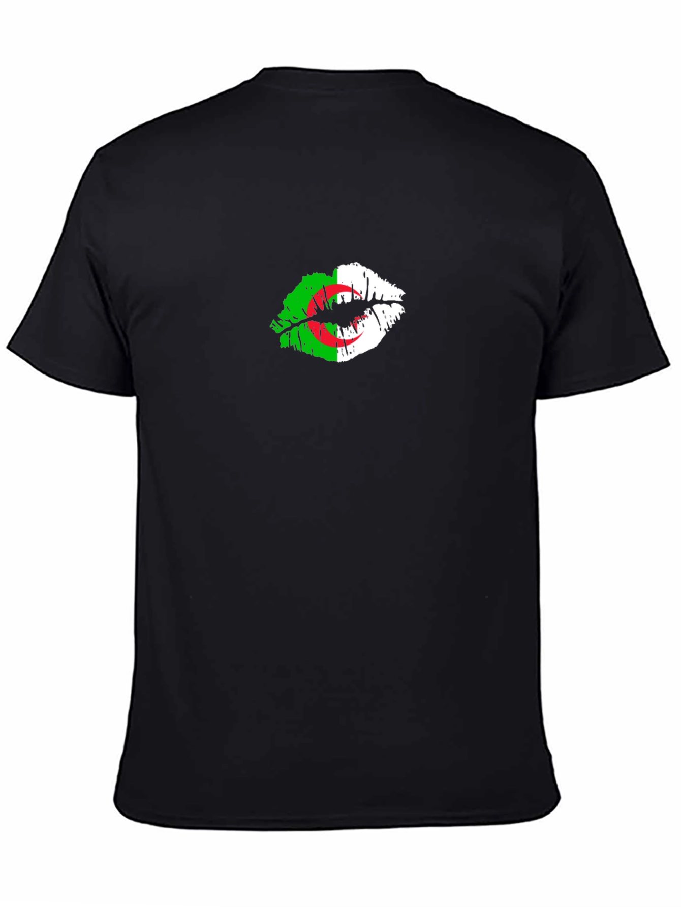 Algeria Flag Lips Print Black T-Shirt