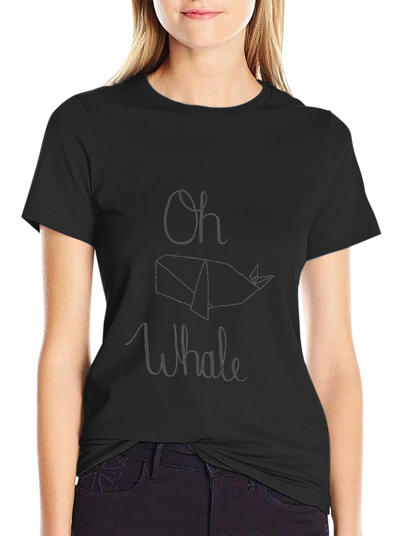 Oh Whale T-Shirt - Black Cotton Casual Tee