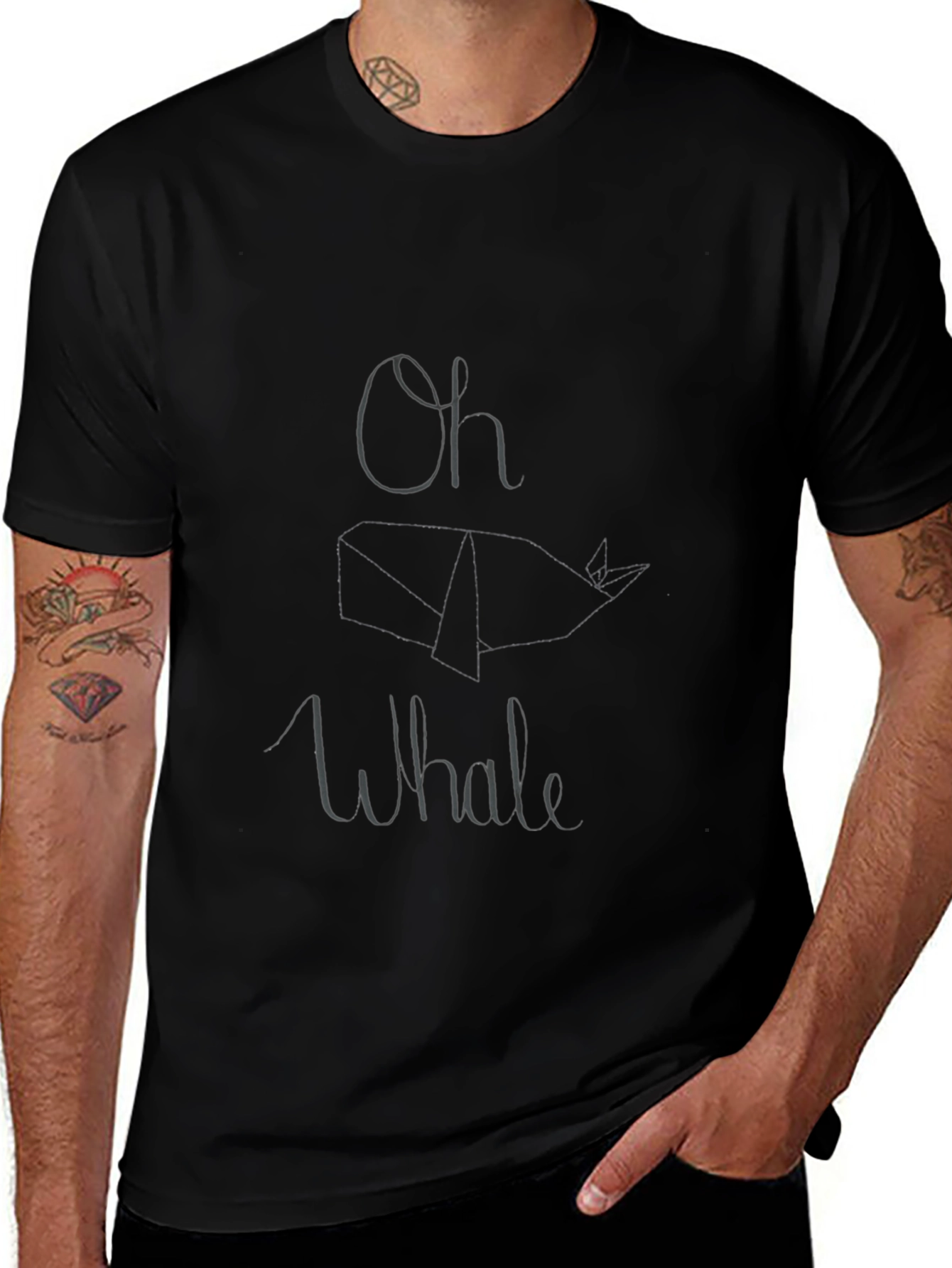 Oh Whale T-Shirt - Black Cotton Casual Tee