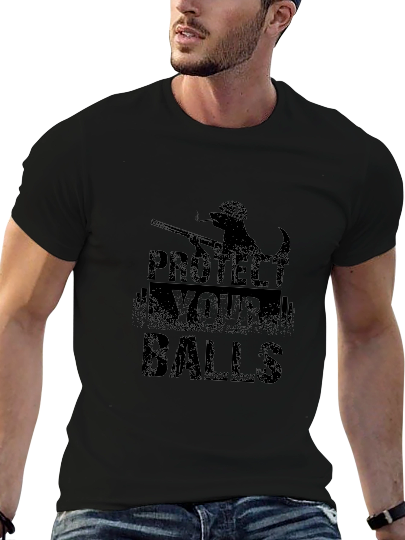 Protect Your Balls Graphic Tee - Black Cotton T-Shirt