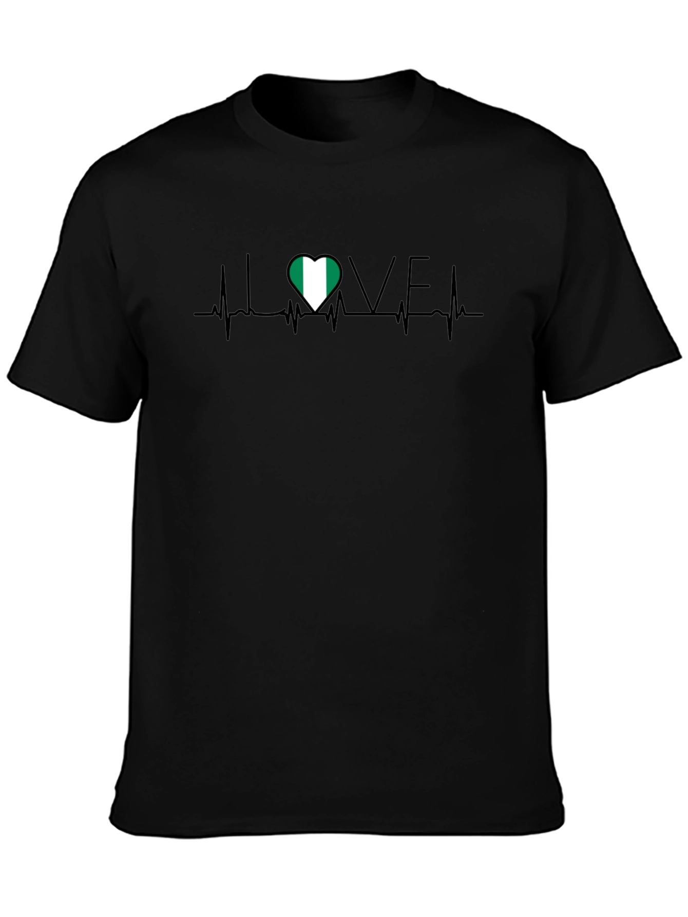 I Love Nigeria Heartbeat T-Shirt - Black