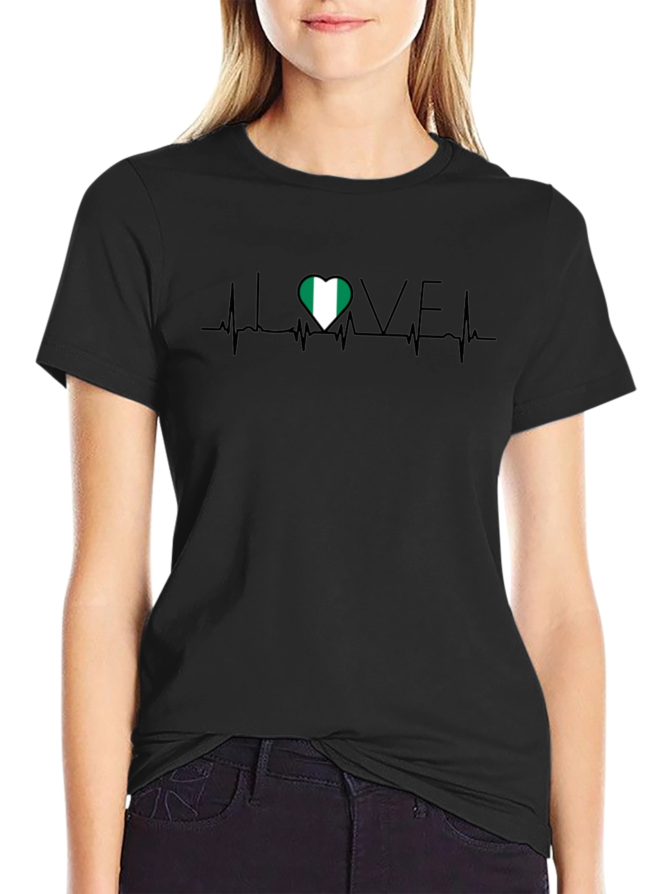 I Love Nigeria Heartbeat T-Shirt - Black