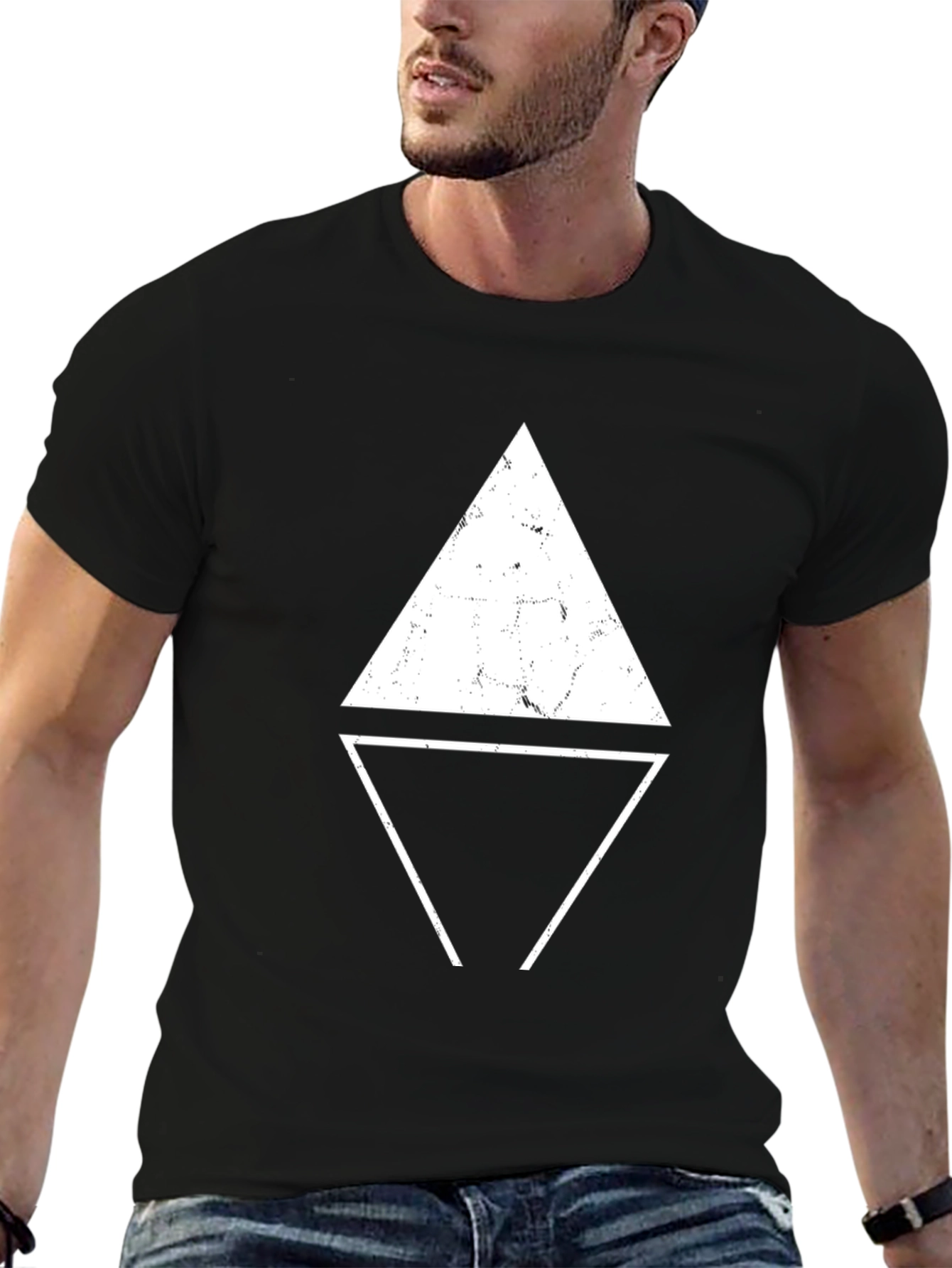 Geometric Triangle Graphic Black T-Shirt