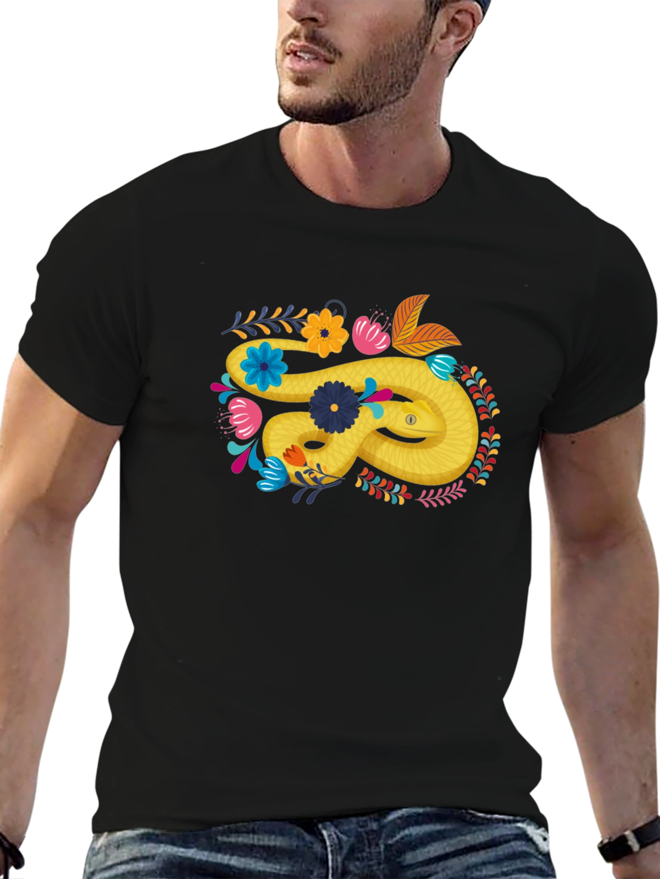Floral Snake Graphic T-Shirt