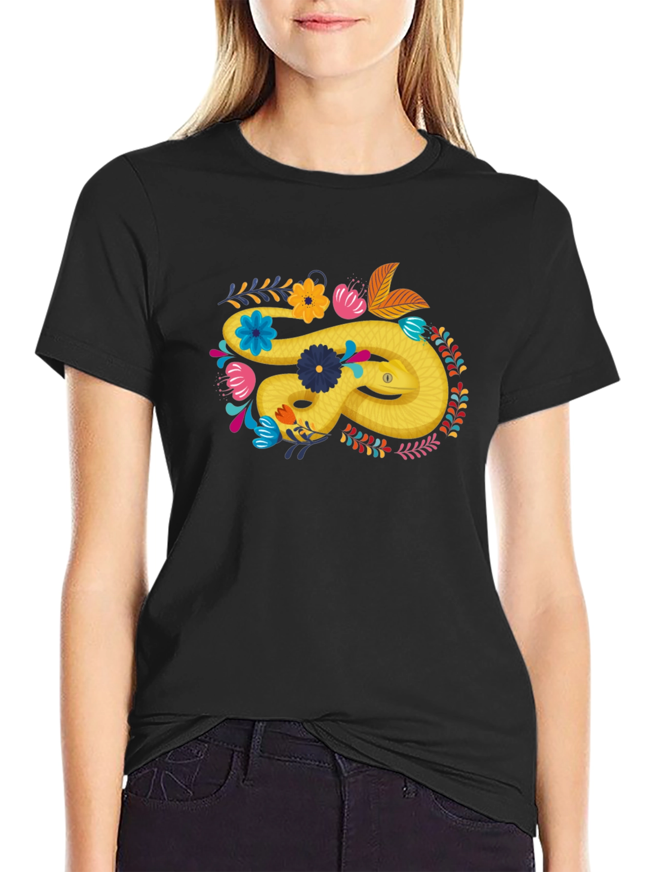 Floral Snake Graphic T-Shirt