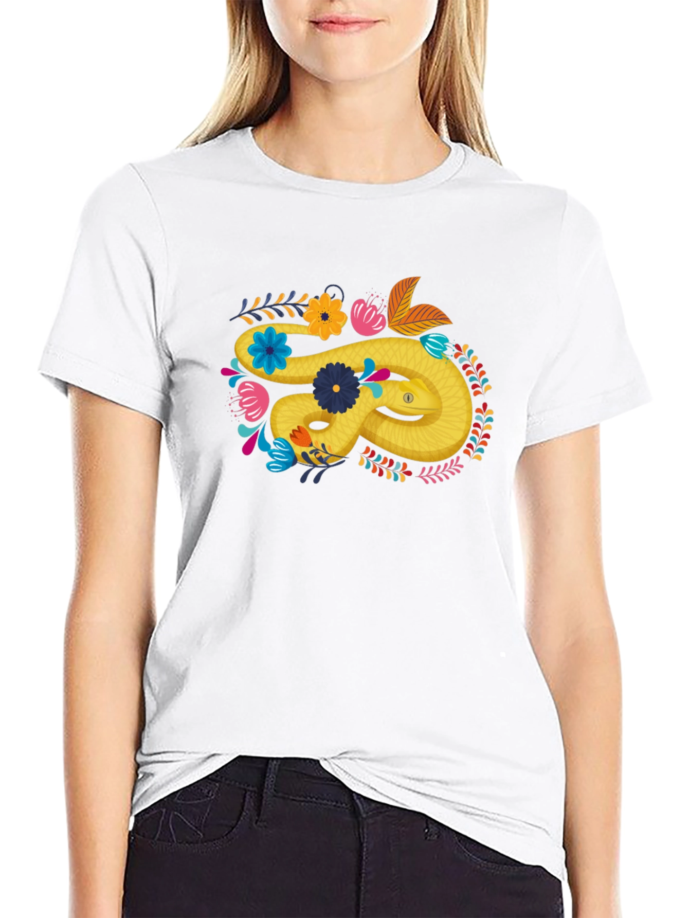 Floral Snake Graphic T-Shirt