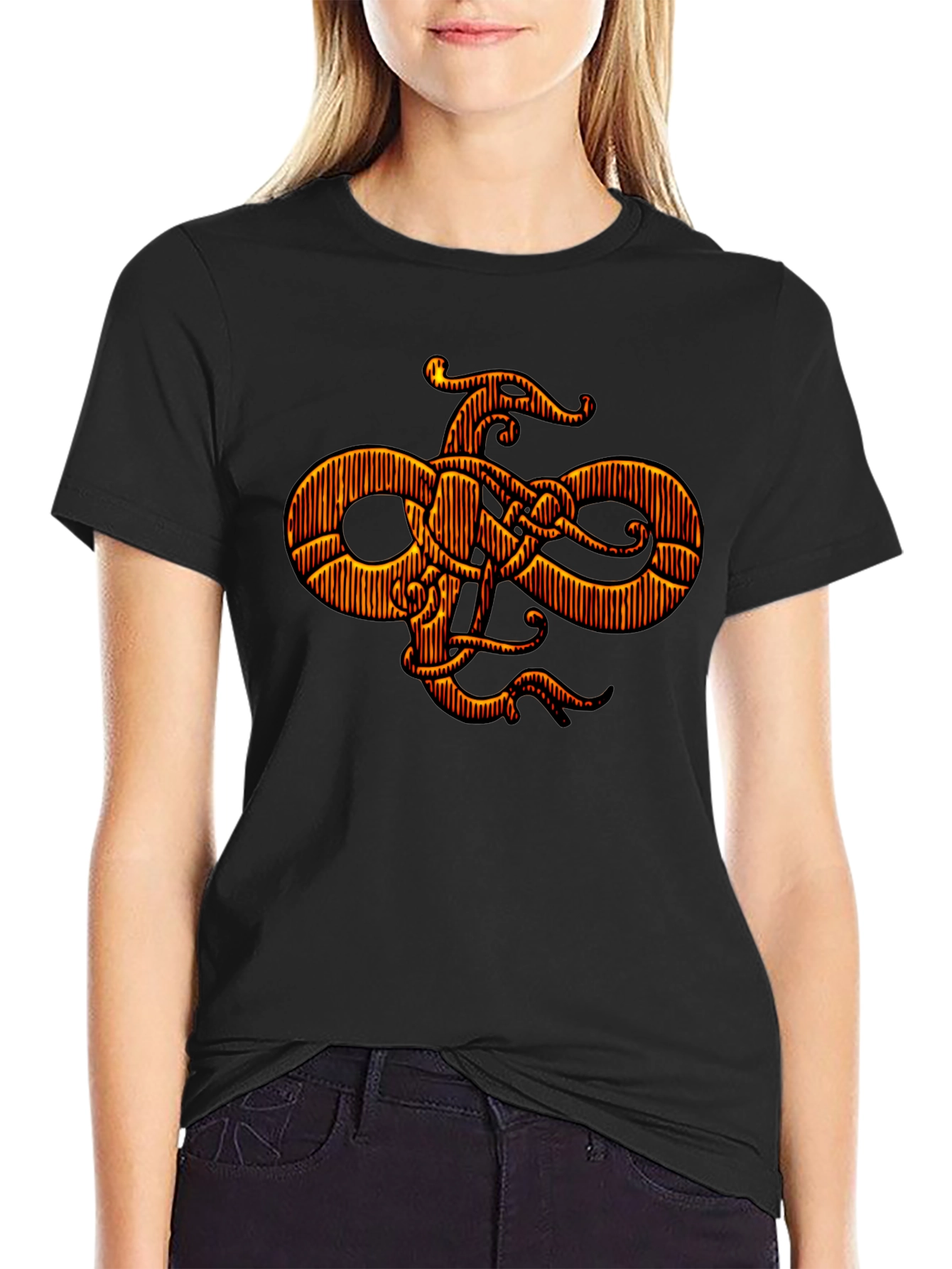 Stylized Graphic Print Black T-Shirt
