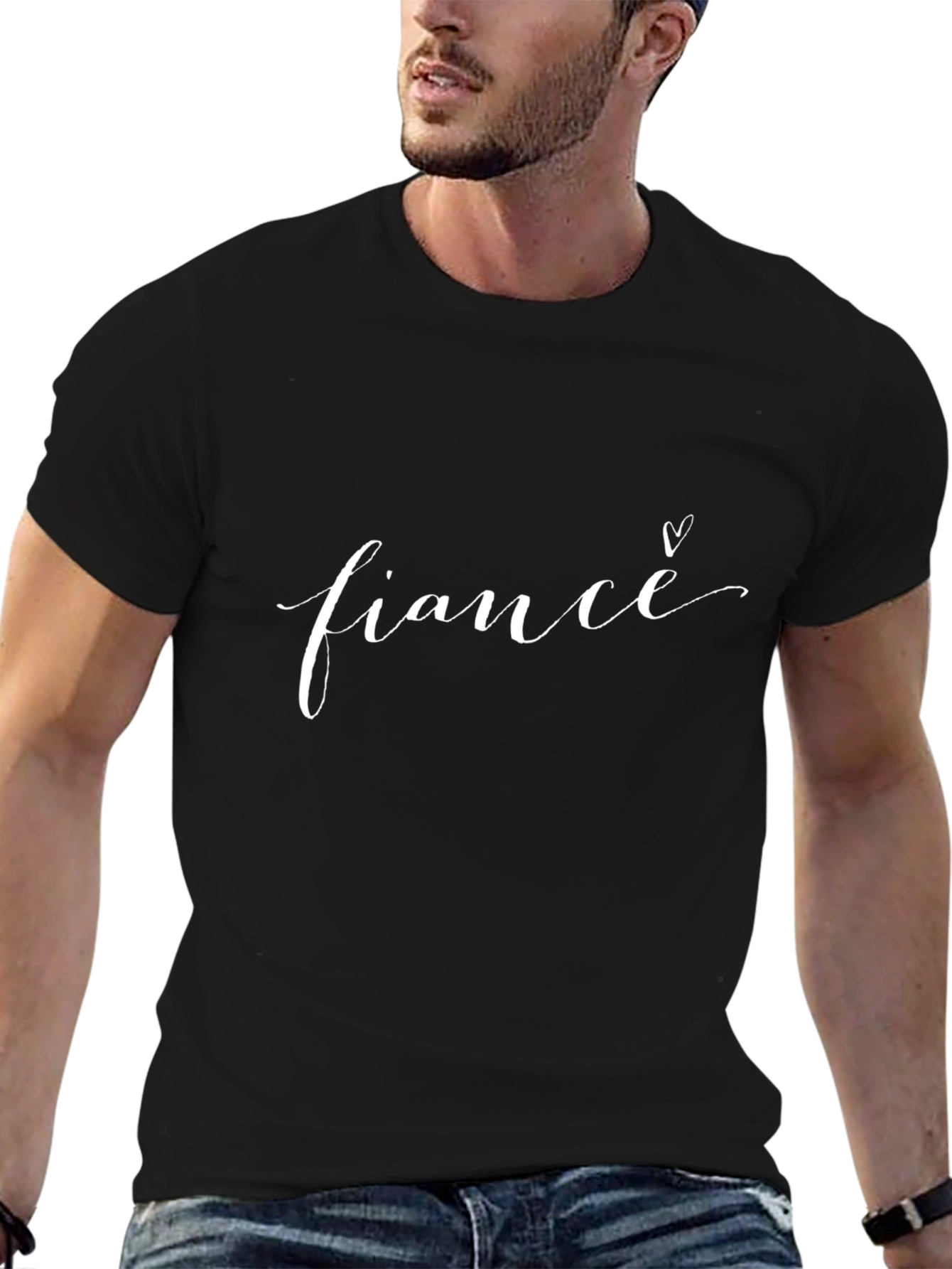 Fiancé T-Shirt - Stylish Script Heart Tee