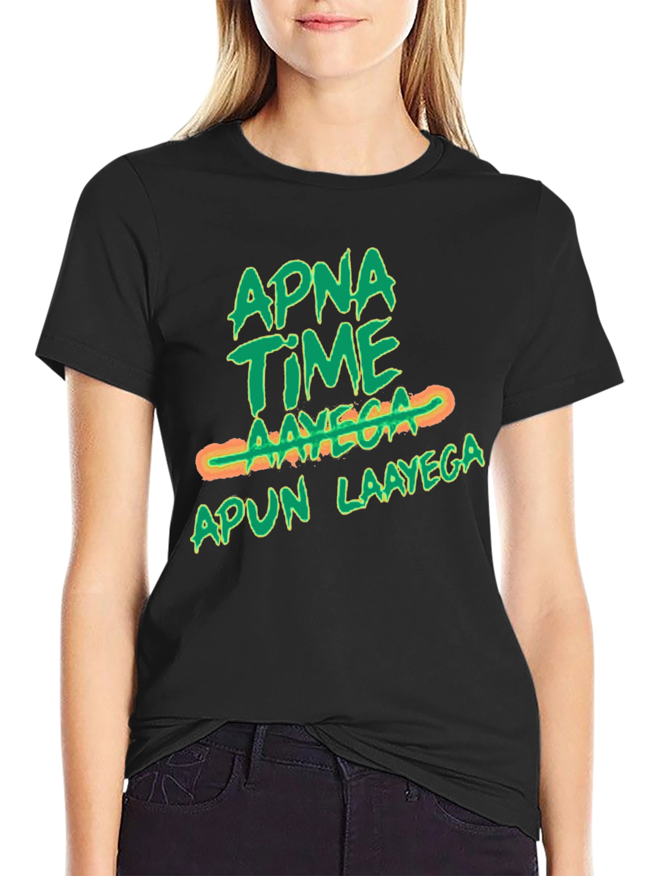 Apna Time Aayega Graphic Print Black T-Shirt