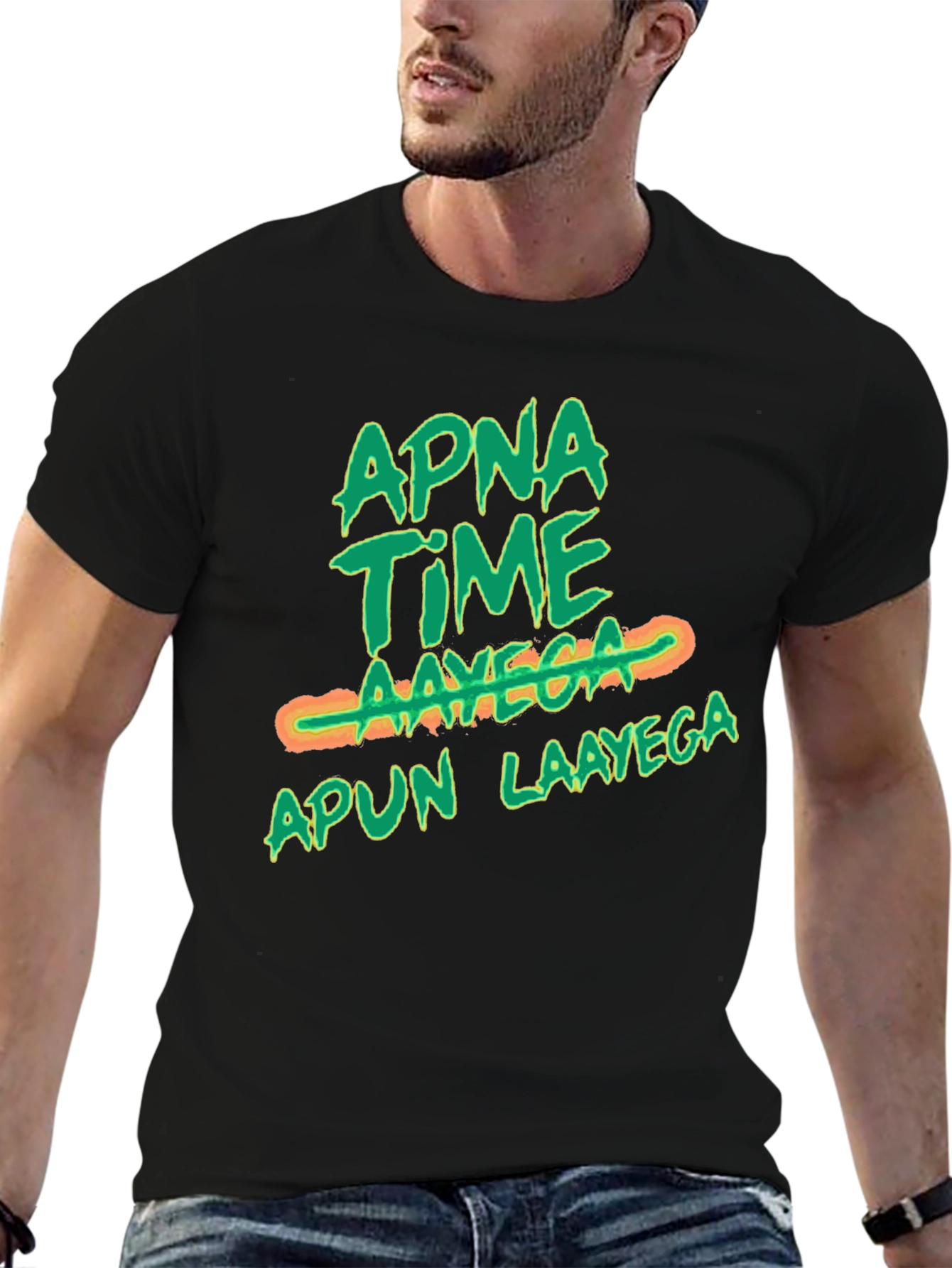 Apna Time Aayega Graphic Print Black T-Shirt