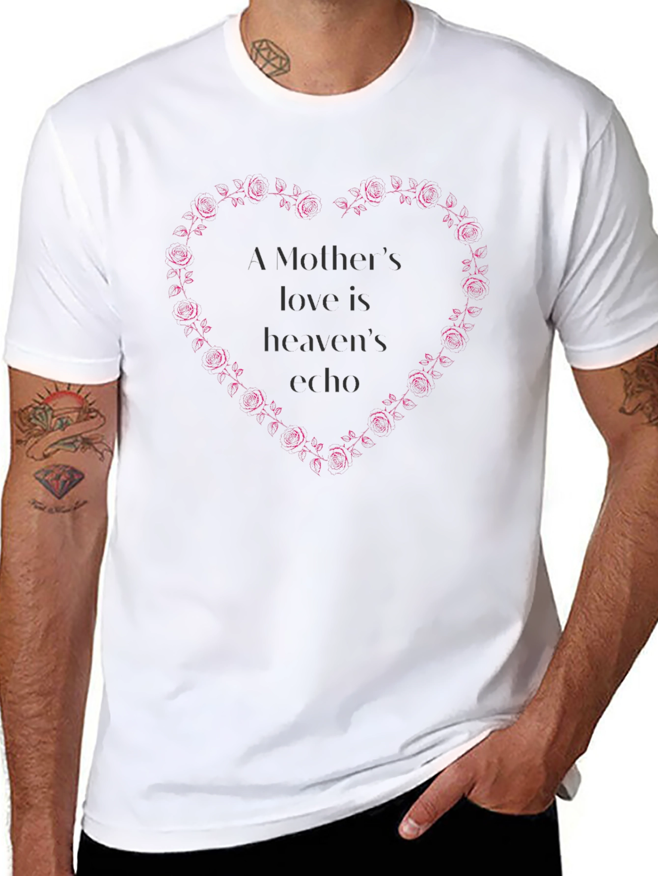 Mothers Love Rose Heart Black T-Shirt