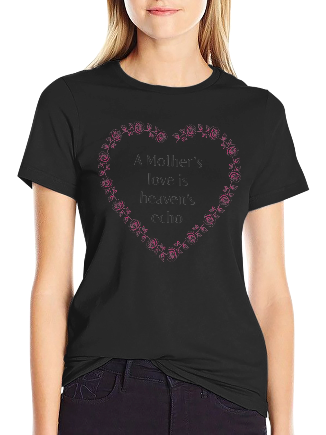 Mothers Love Rose Heart Black T-Shirt