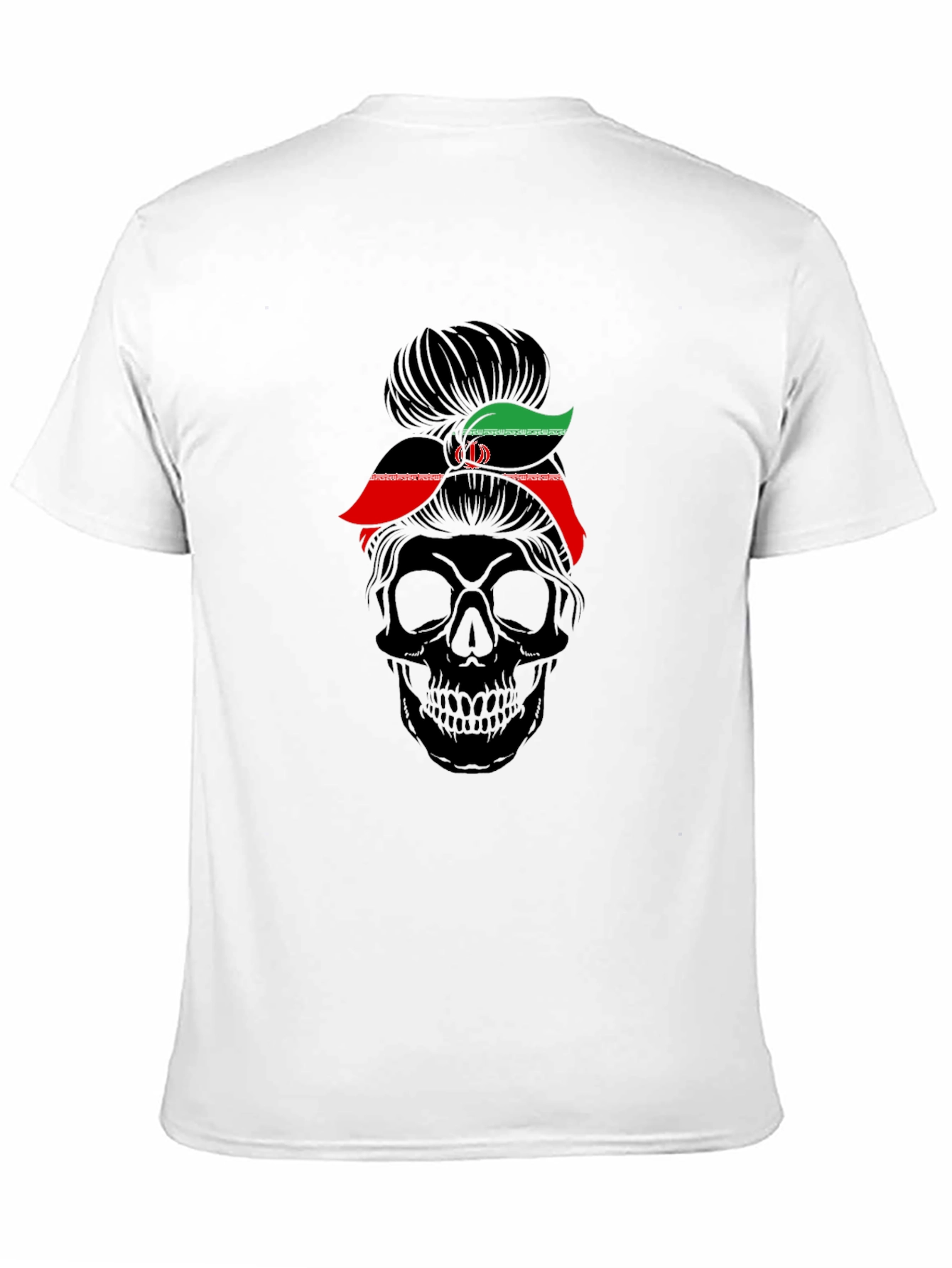 Skull Messy Bun Iran Flag T-Shirt