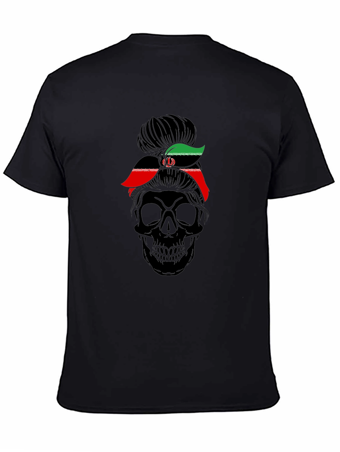 Skull Messy Bun Iran Flag T-Shirt