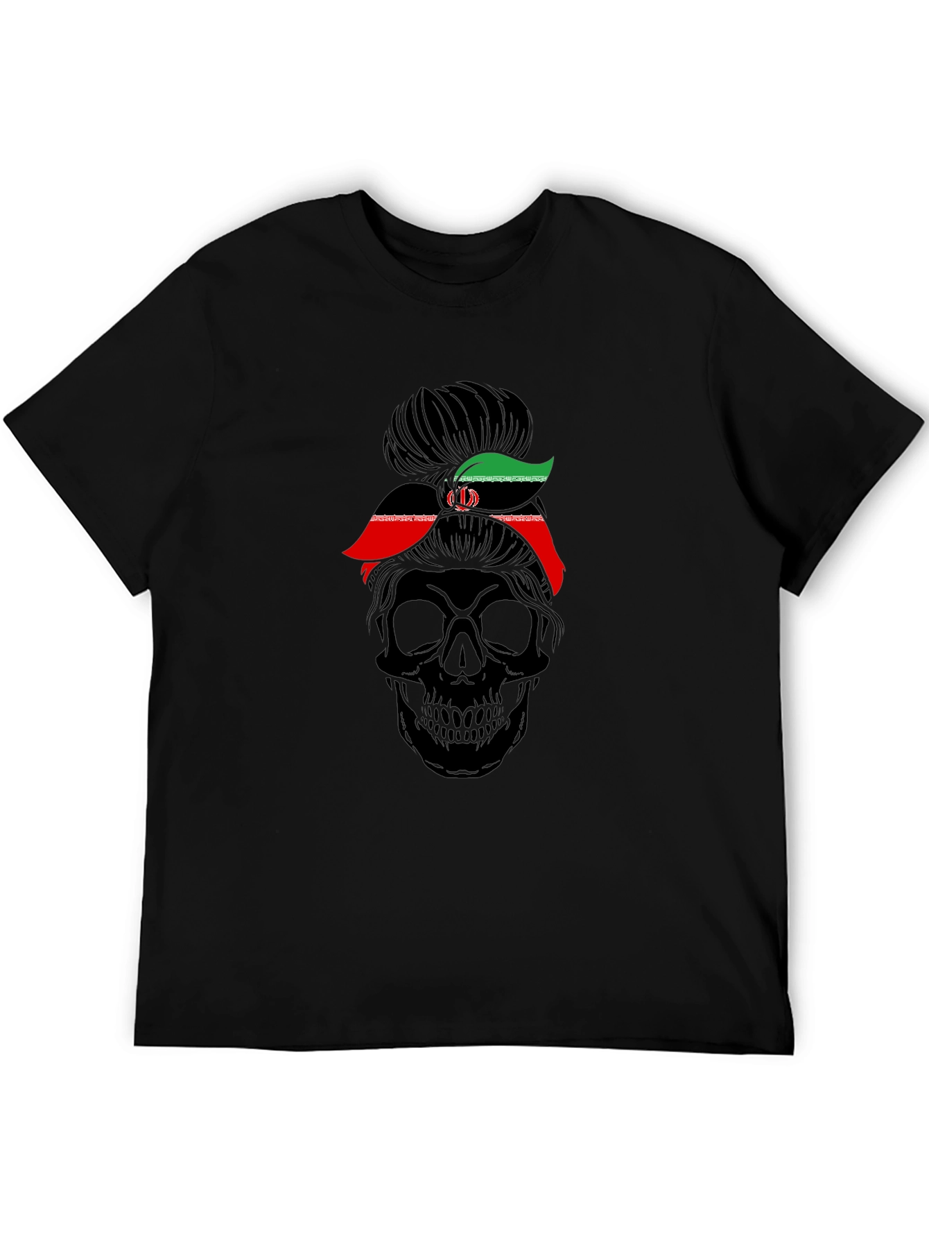 Skull Messy Bun Iran Flag T-Shirt
