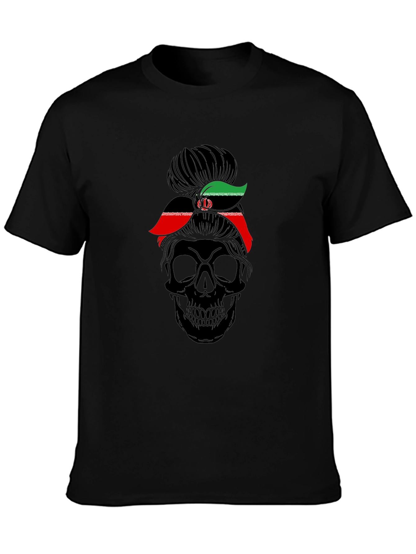 Skull Messy Bun Iran Flag T-Shirt