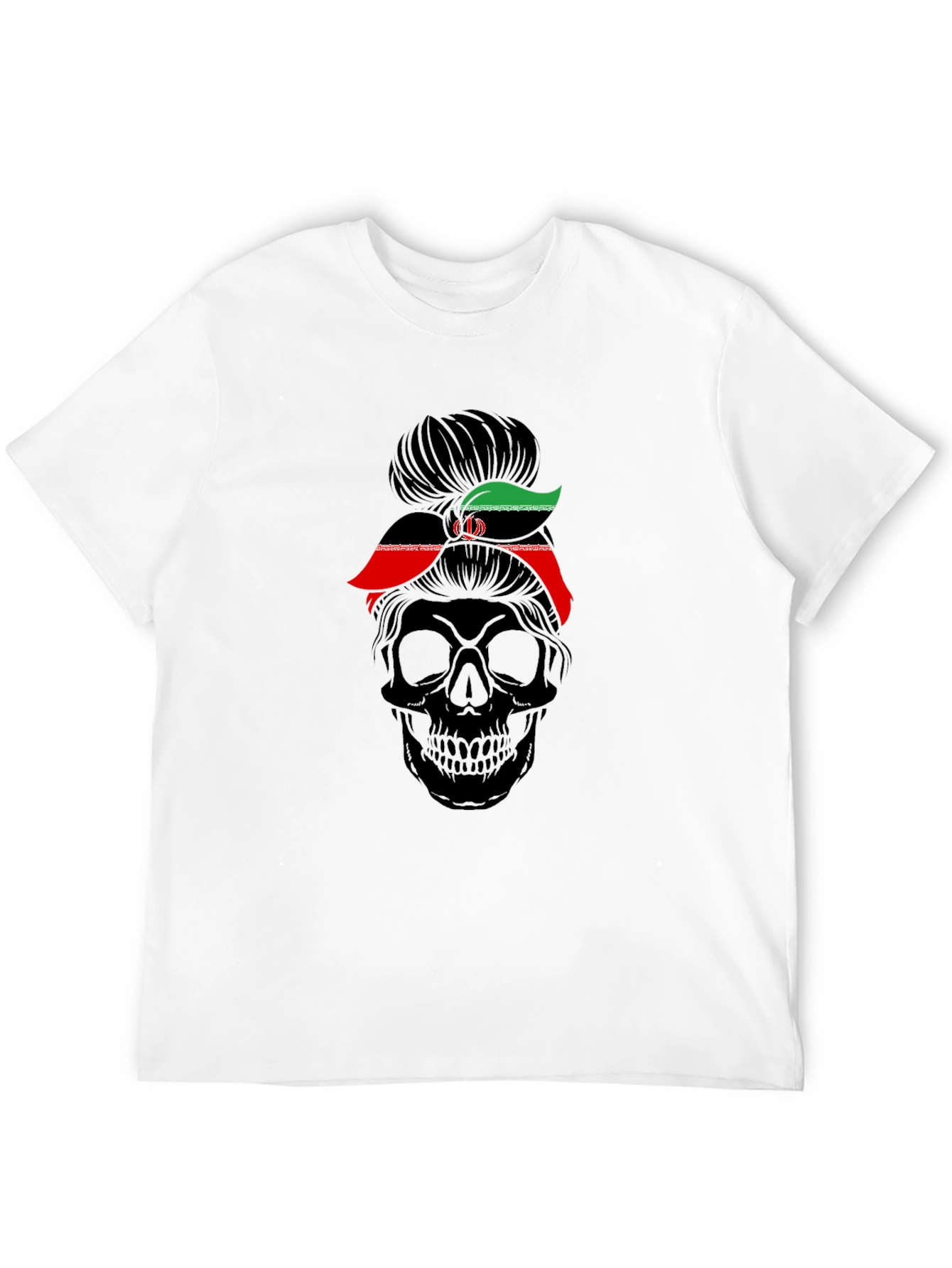 Skull Messy Bun Iran Flag T-Shirt