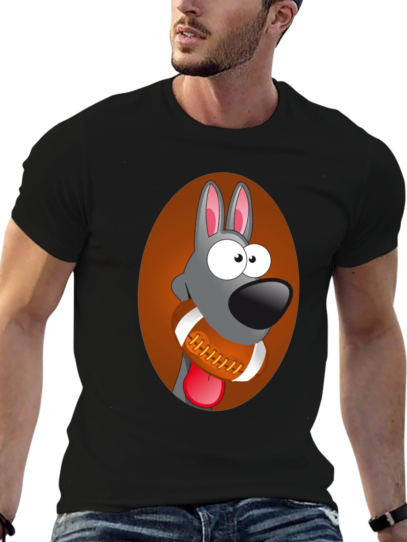 Funny Dog with Football Graphic Tee