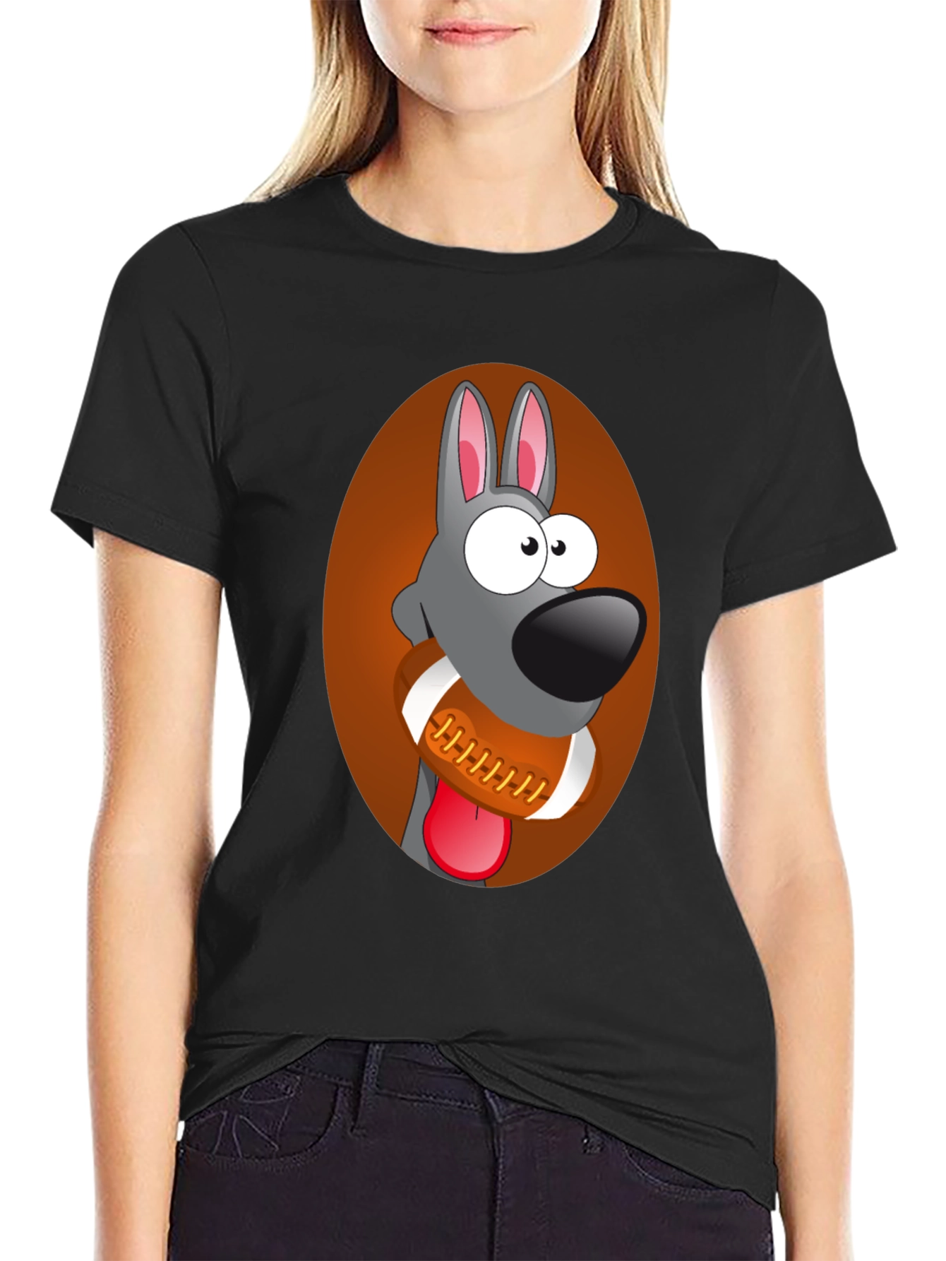Funny Dog with Football Graphic Tee