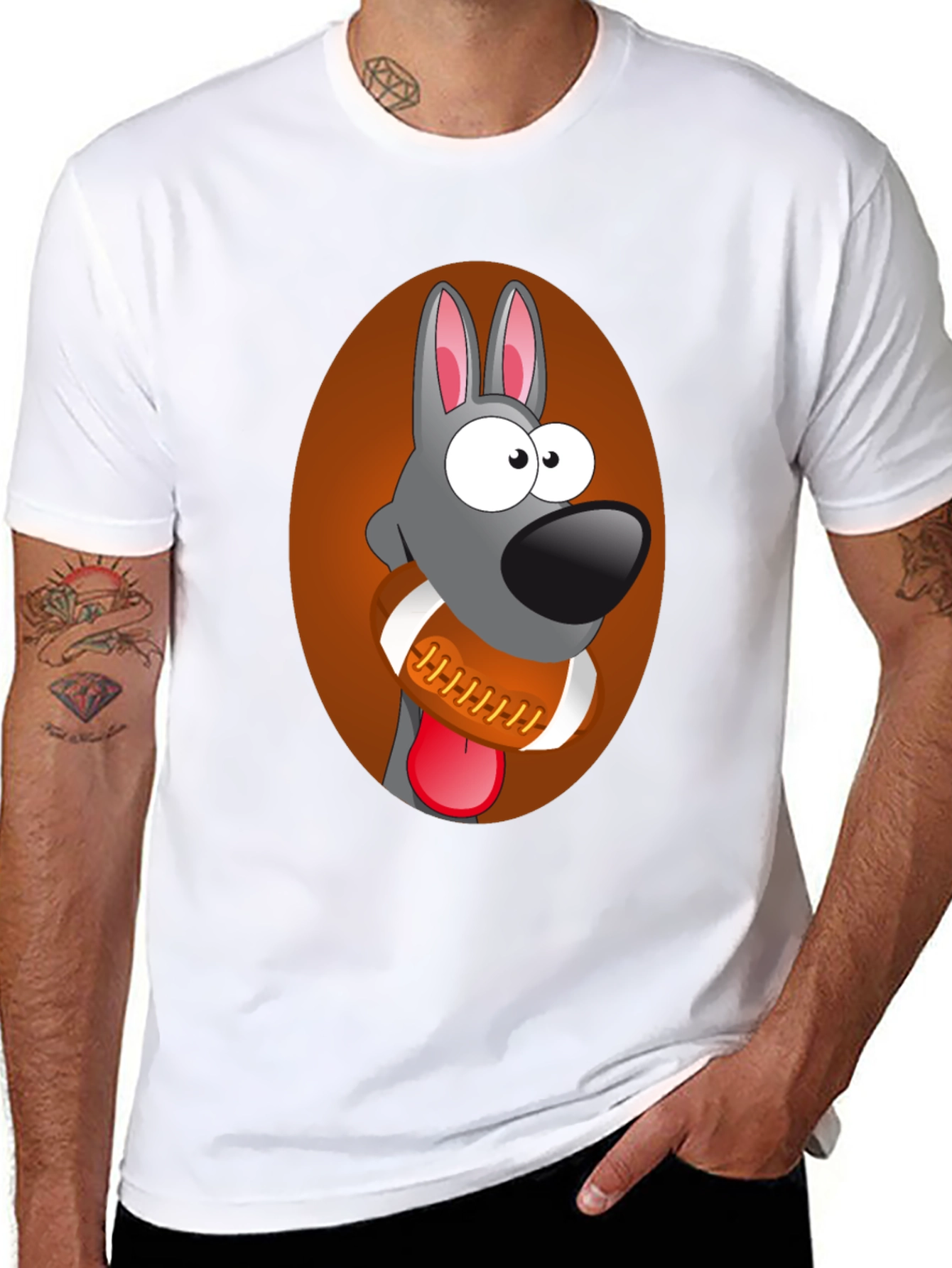 Funny Dog with Football Graphic Tee