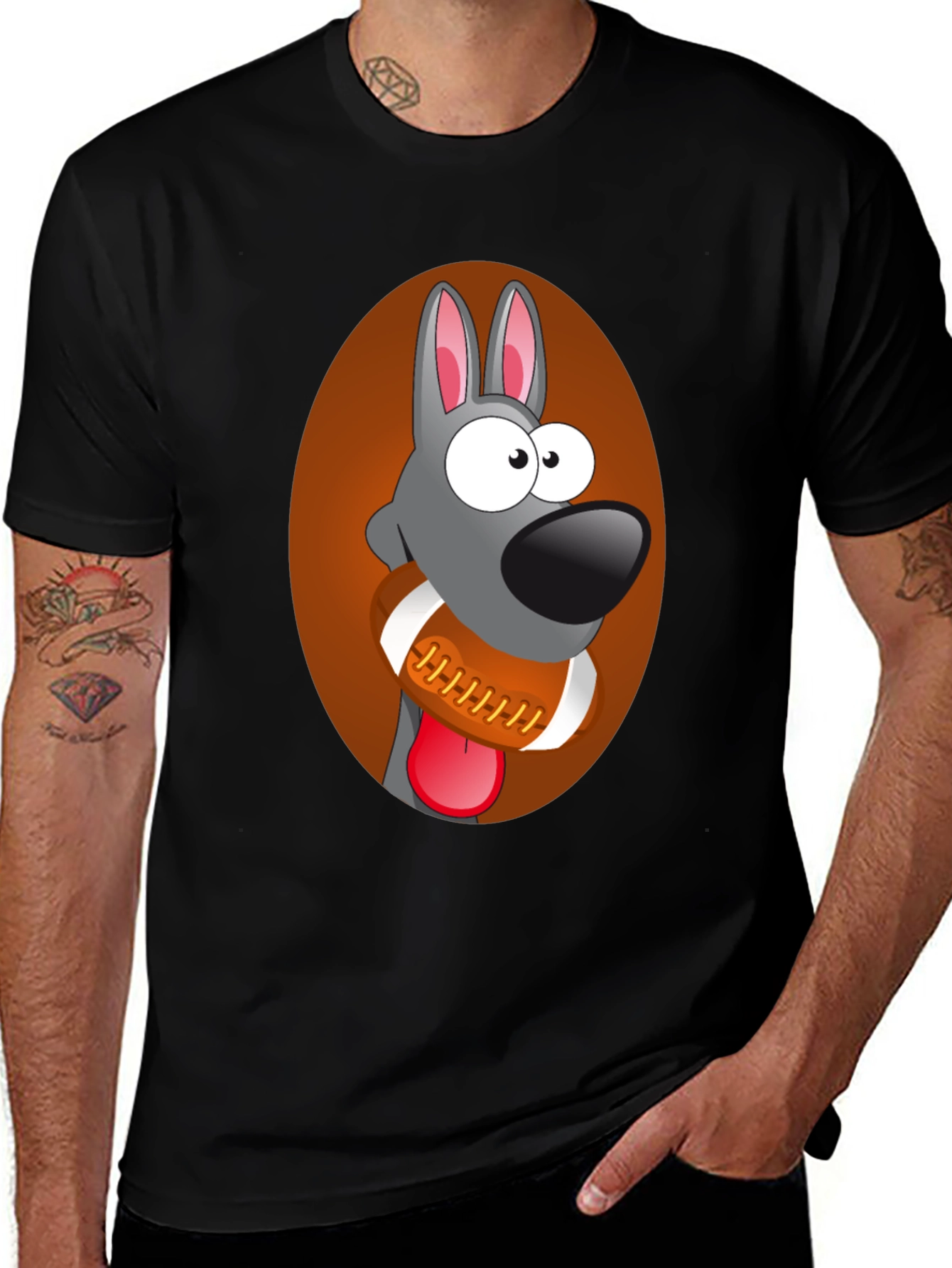 Funny Dog with Football Graphic Tee