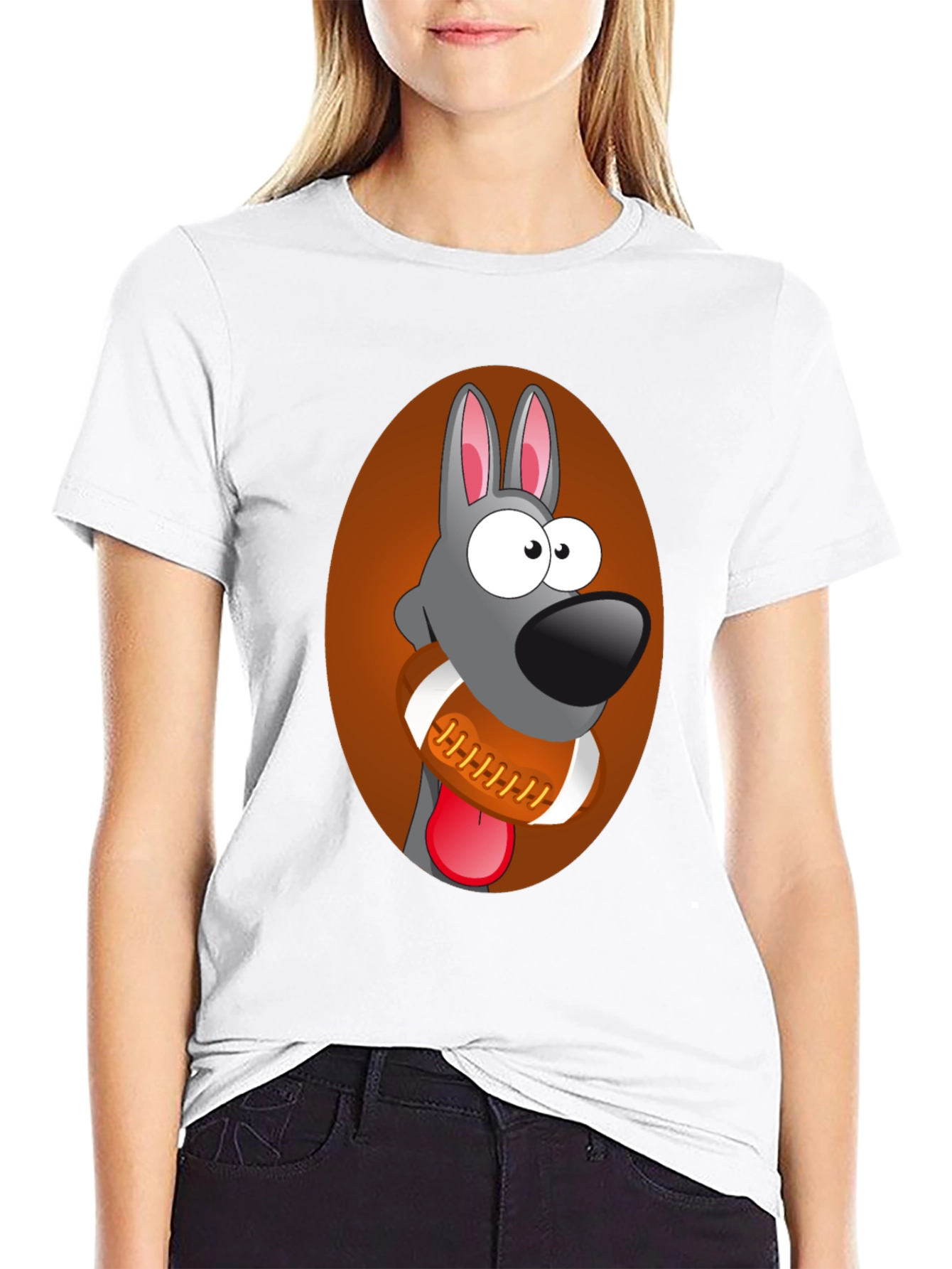Funny Dog with Football Graphic Tee