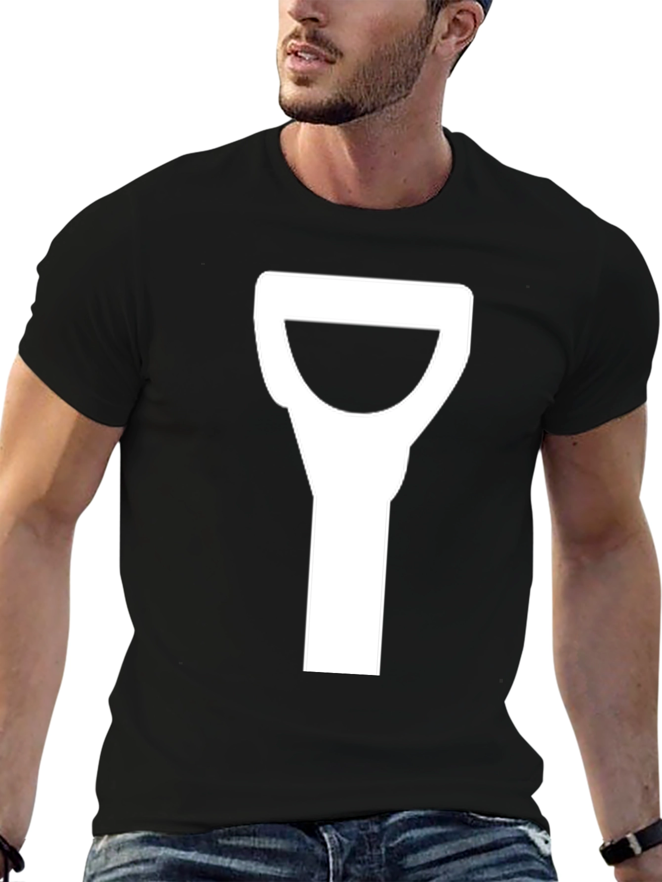 Novelty Black T-Shirt with Shovel Graphic