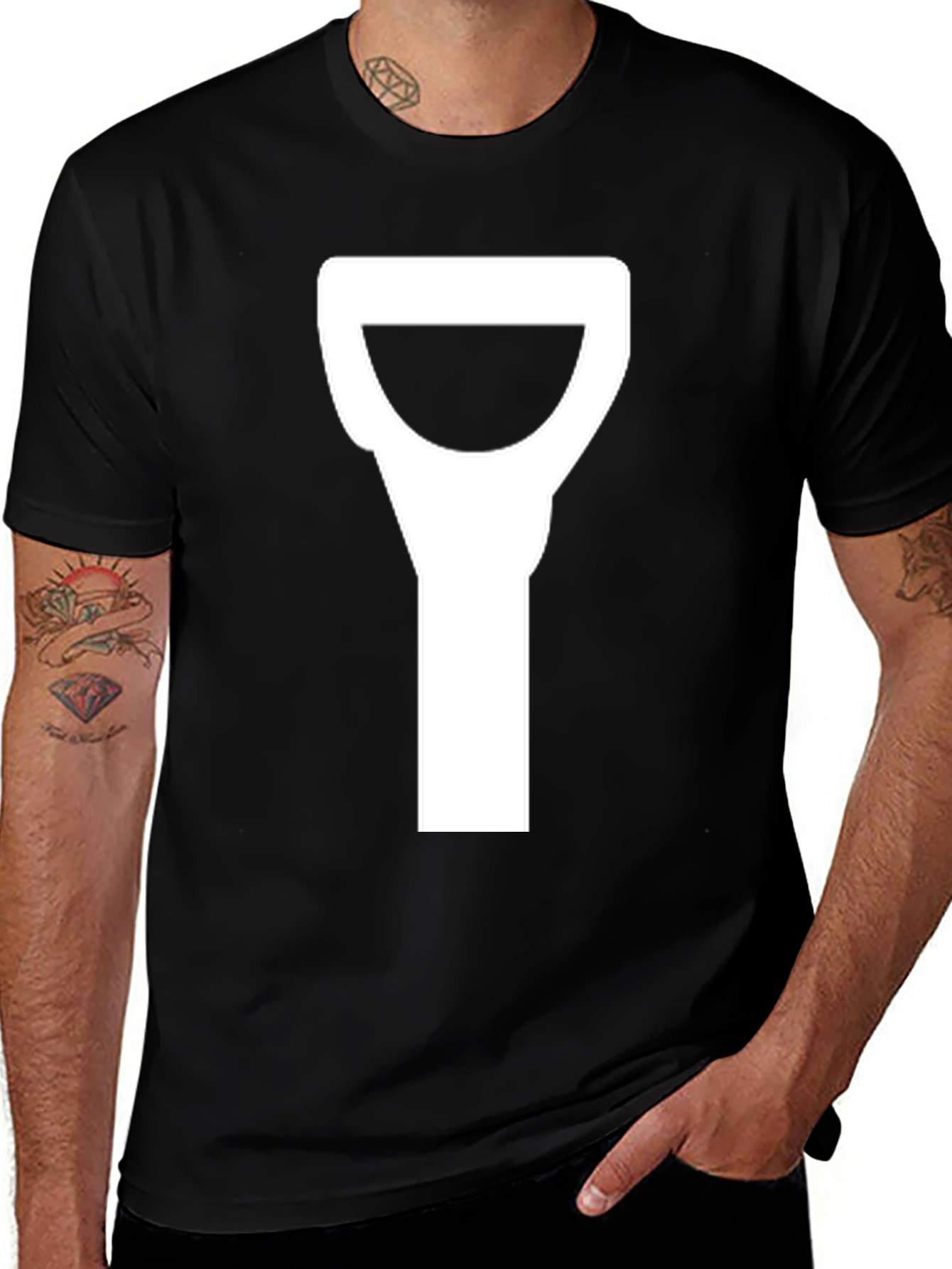 Novelty Black T-Shirt with Shovel Graphic
