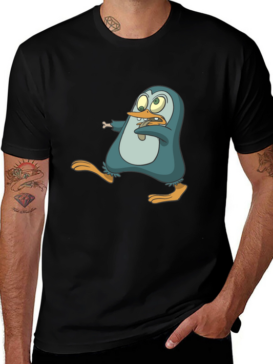 Cartoon Penguin Graphic Tee - Mens Black T-Shirt
