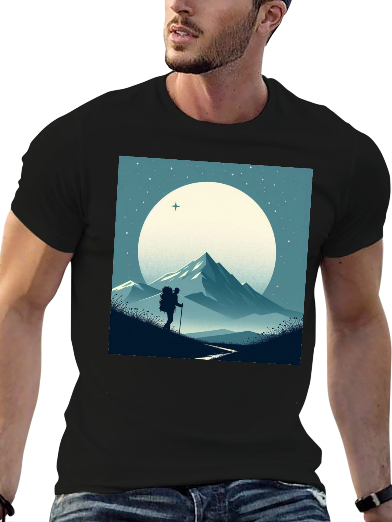Mountain Hiker Graphic Tee - Black Cotton Blend