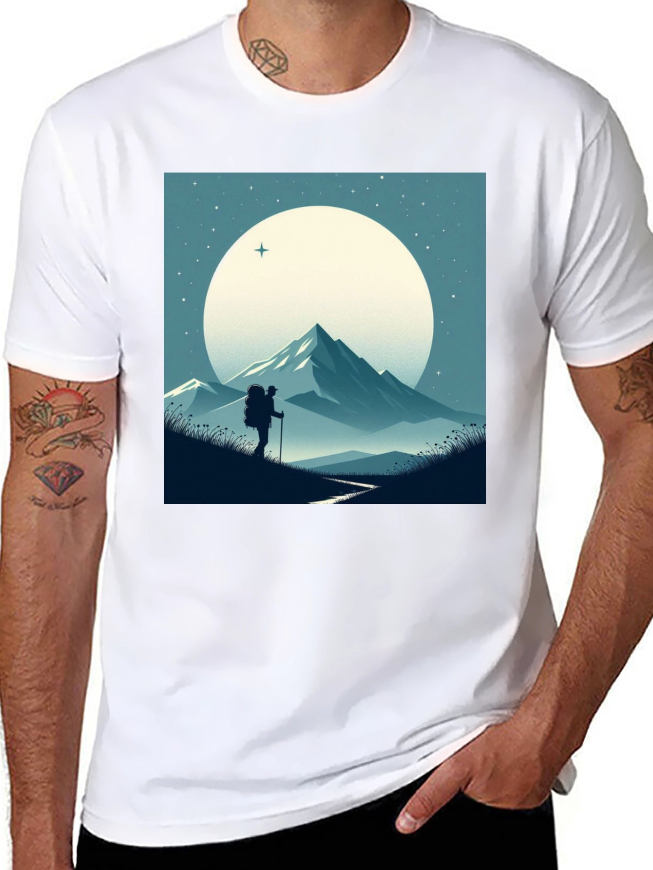 Mountain Hiker Graphic Tee - Black Cotton Blend