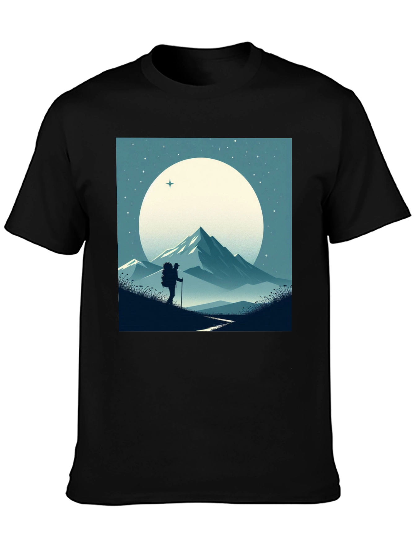 Mountain Hiker Graphic Tee - Black Cotton Blend
