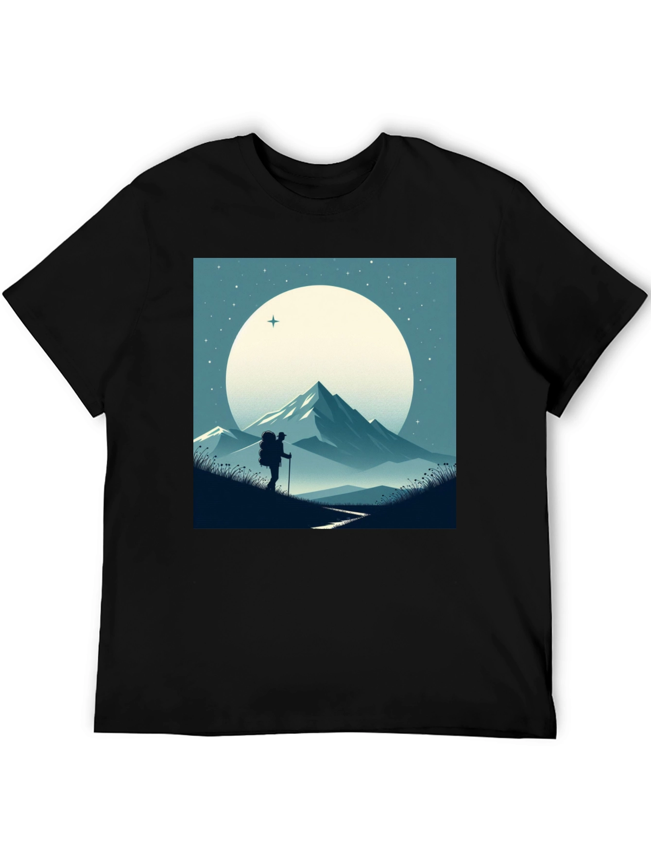 Mountain Hiker Graphic Tee - Black Cotton Blend