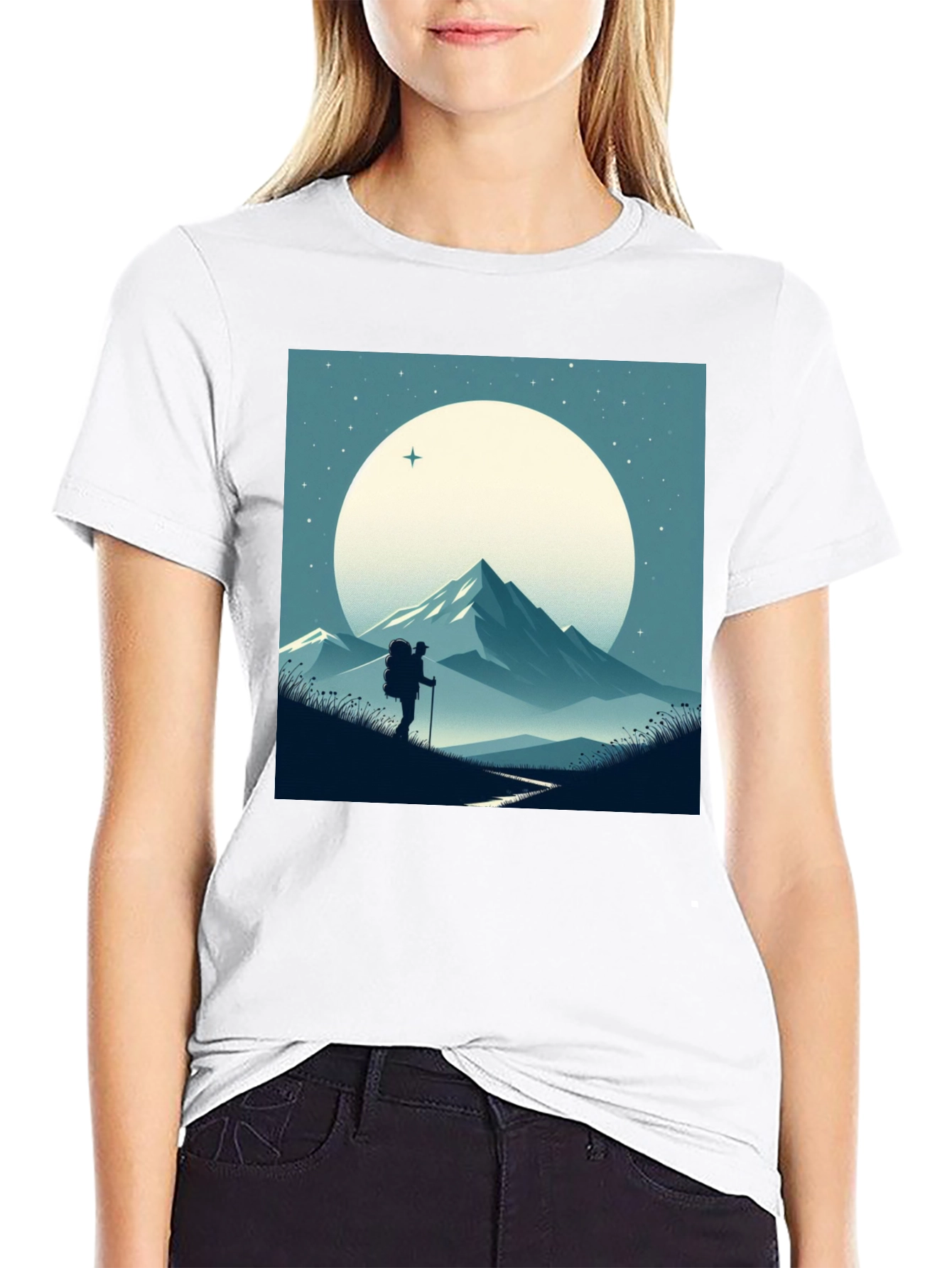 Mountain Hiker Graphic Tee - Black Cotton Blend