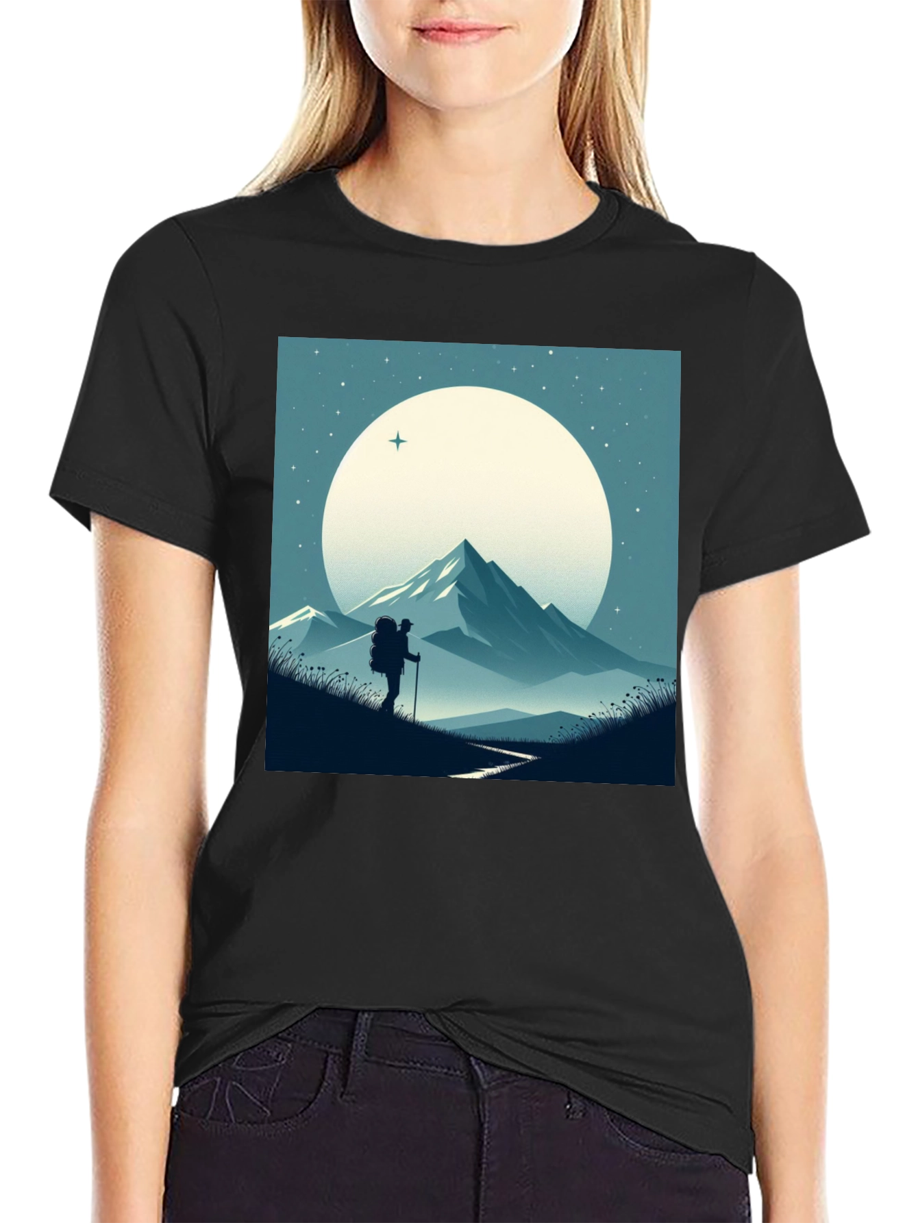 Mountain Hiker Graphic Tee - Black Cotton Blend