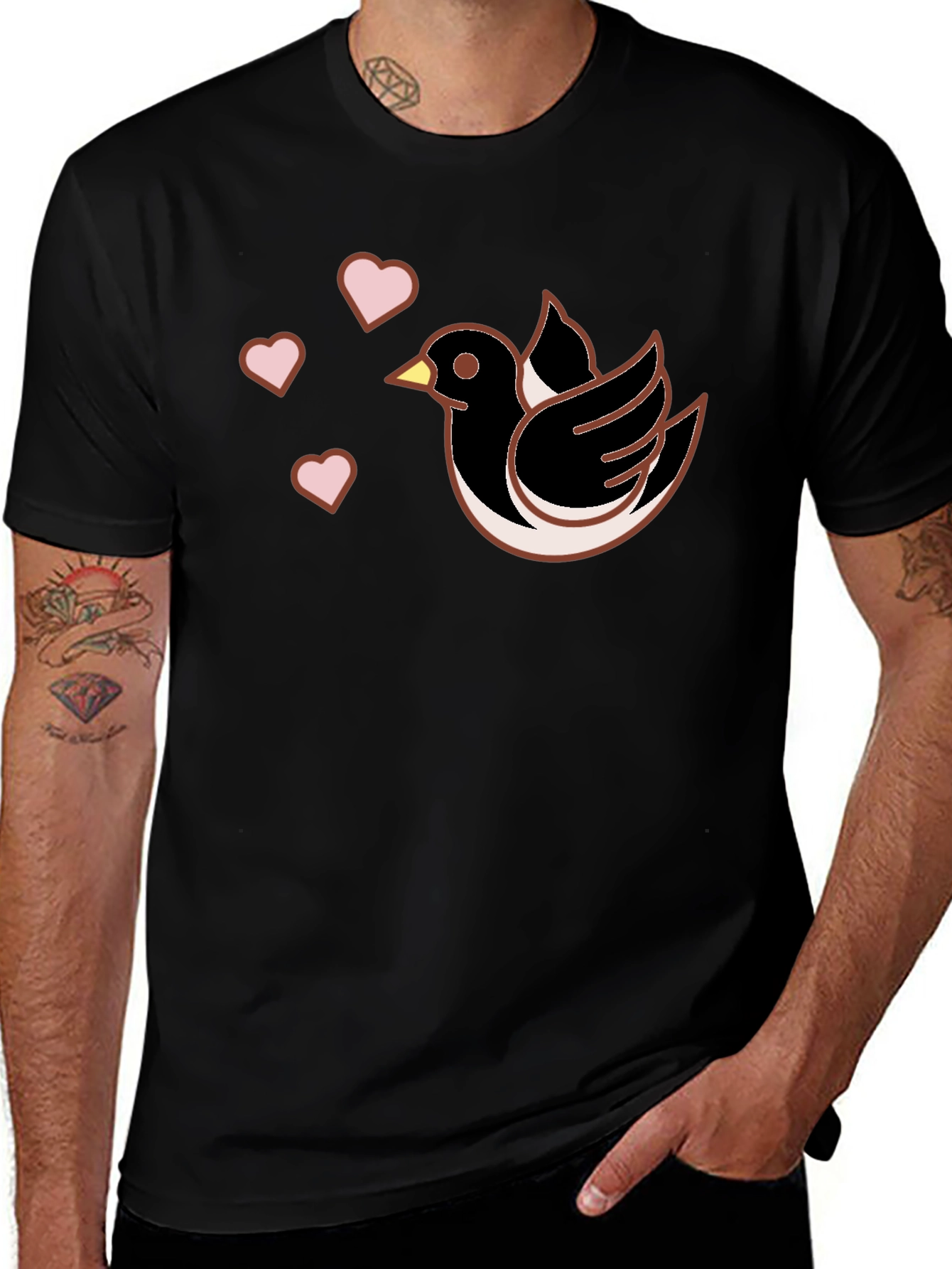 Bird & Hearts Graphic Black T-Shirt