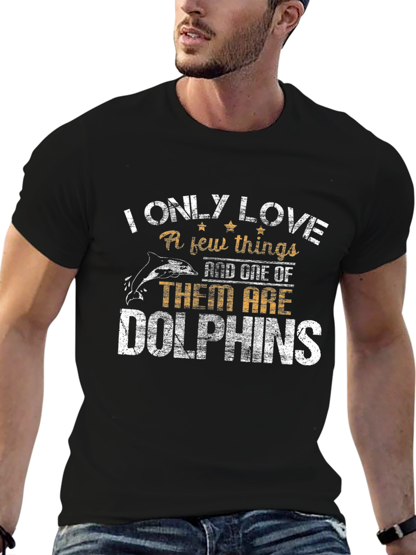 I Love Dolphins Black Graphic T-Shirt