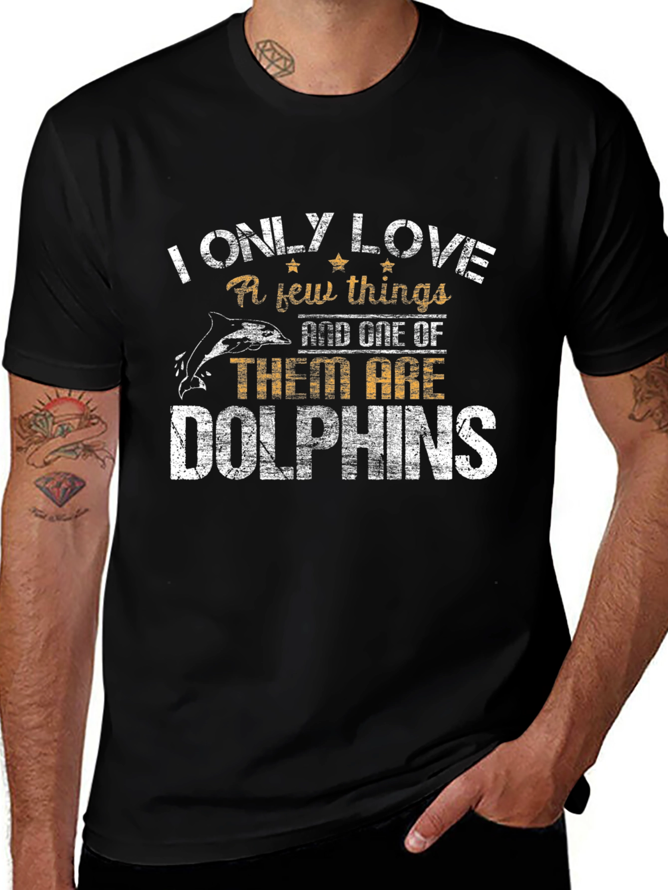 I Love Dolphins Black Graphic T-Shirt