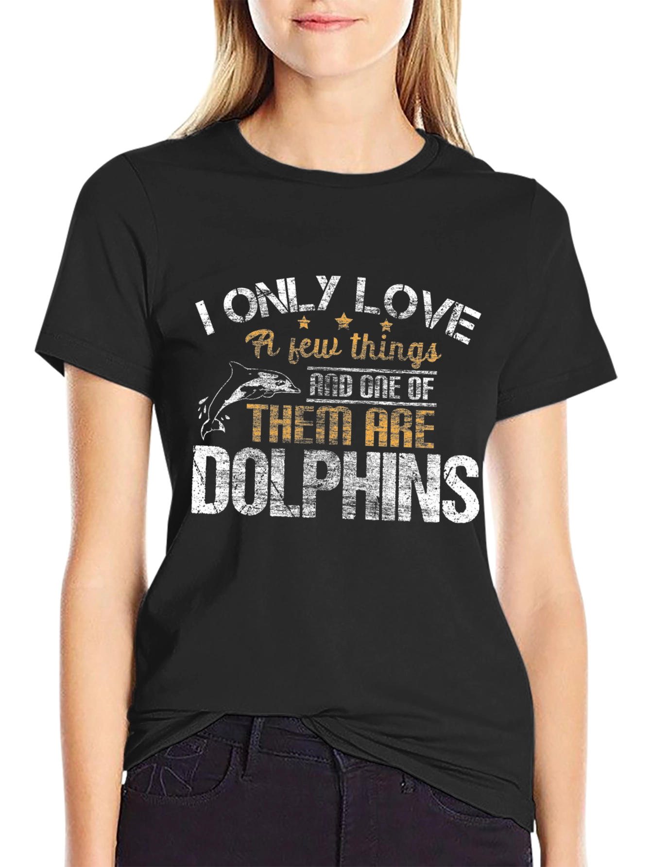 I Love Dolphins Black Graphic T-Shirt