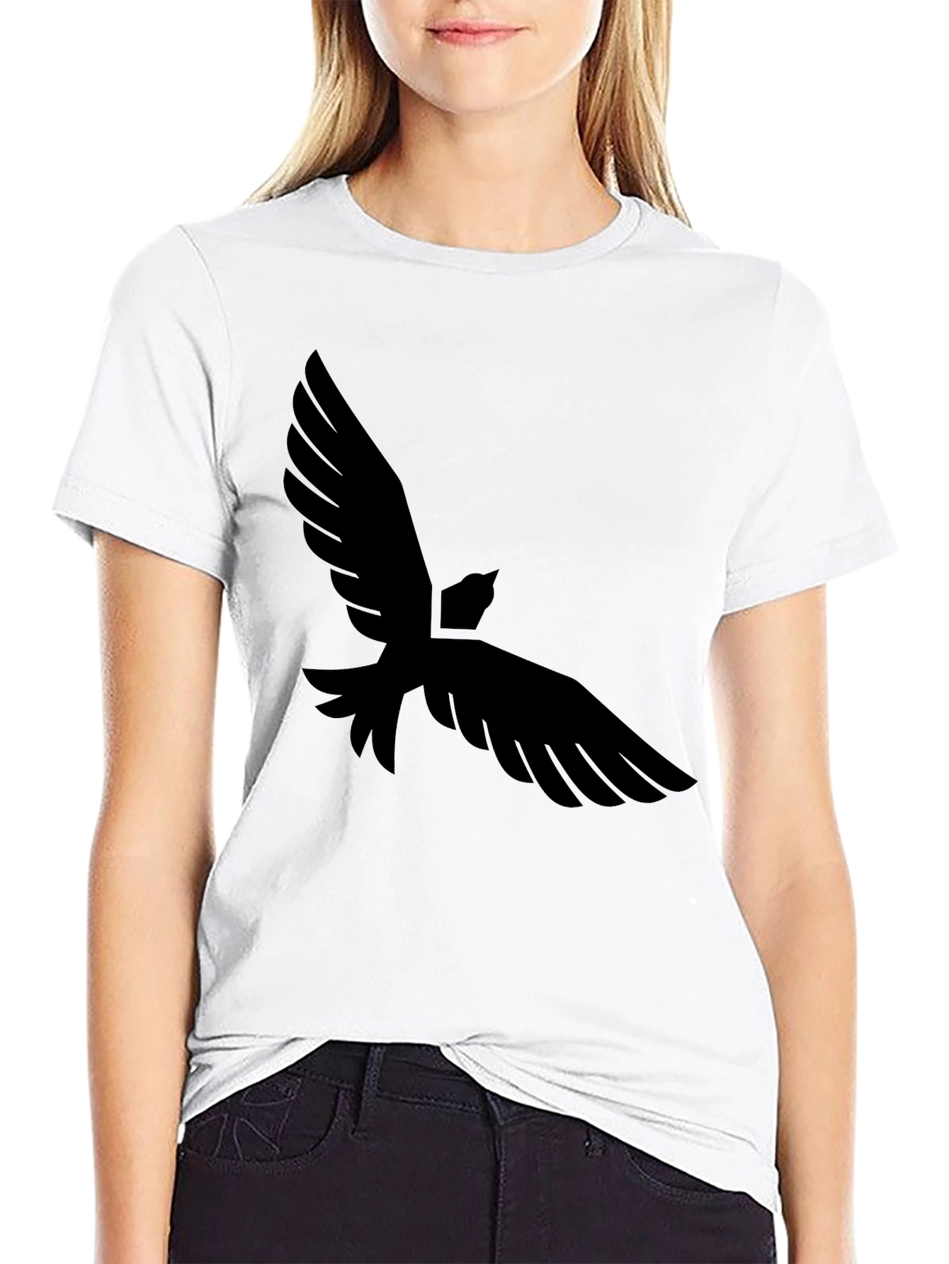 Mens Black T-Shirt with Bird Graphic Print