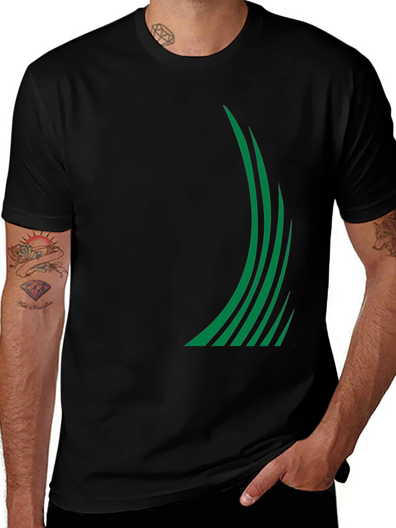 Modern Green Stripe Graphic Tee