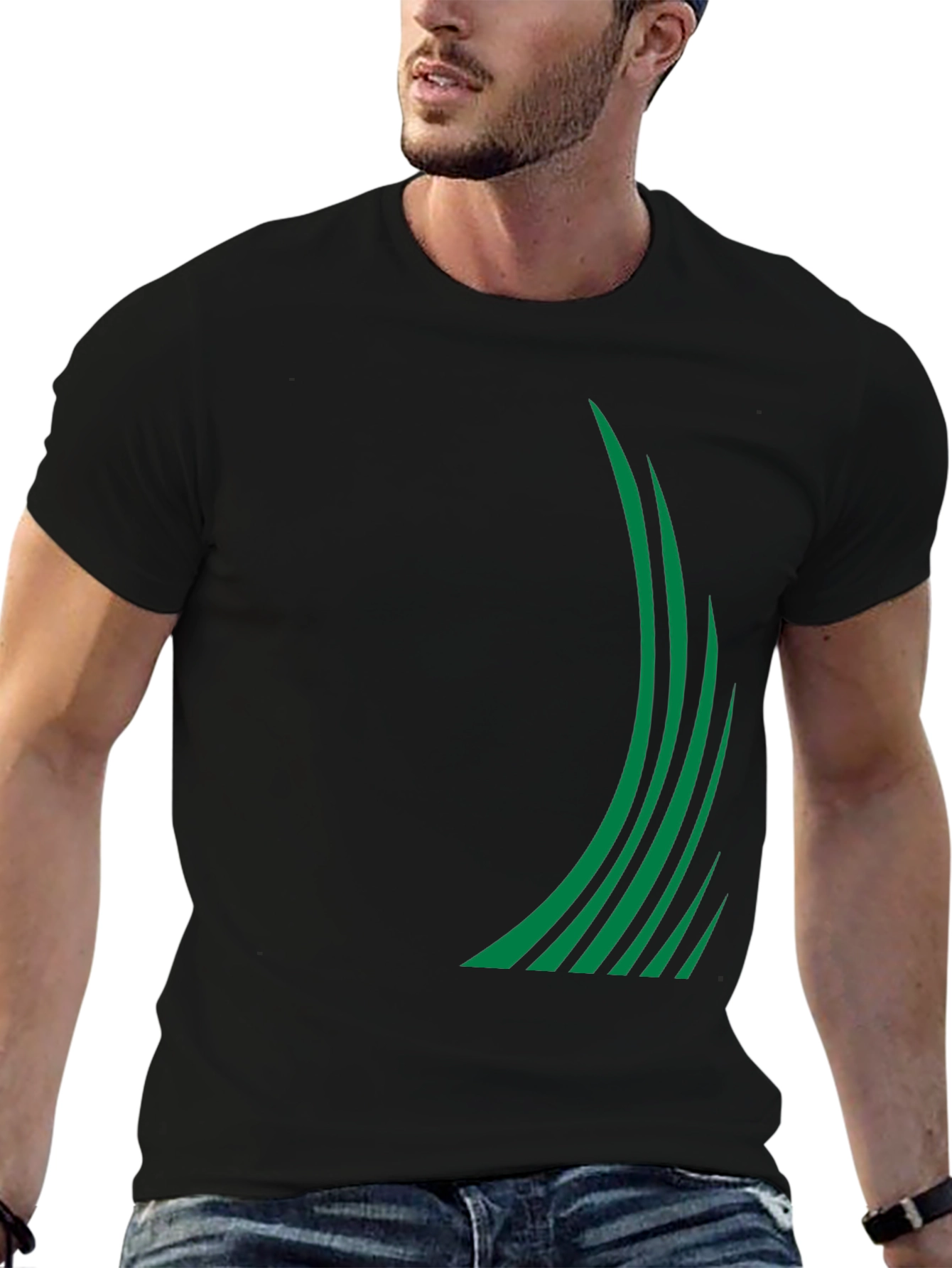 Modern Green Stripe Graphic Tee