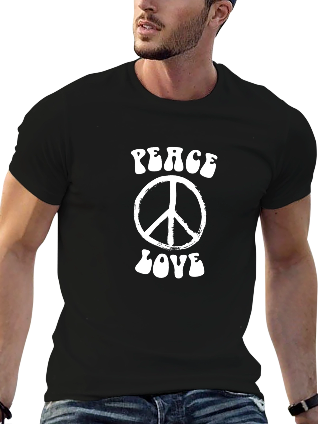 Peace and Love Retro Graphic Tee - Black