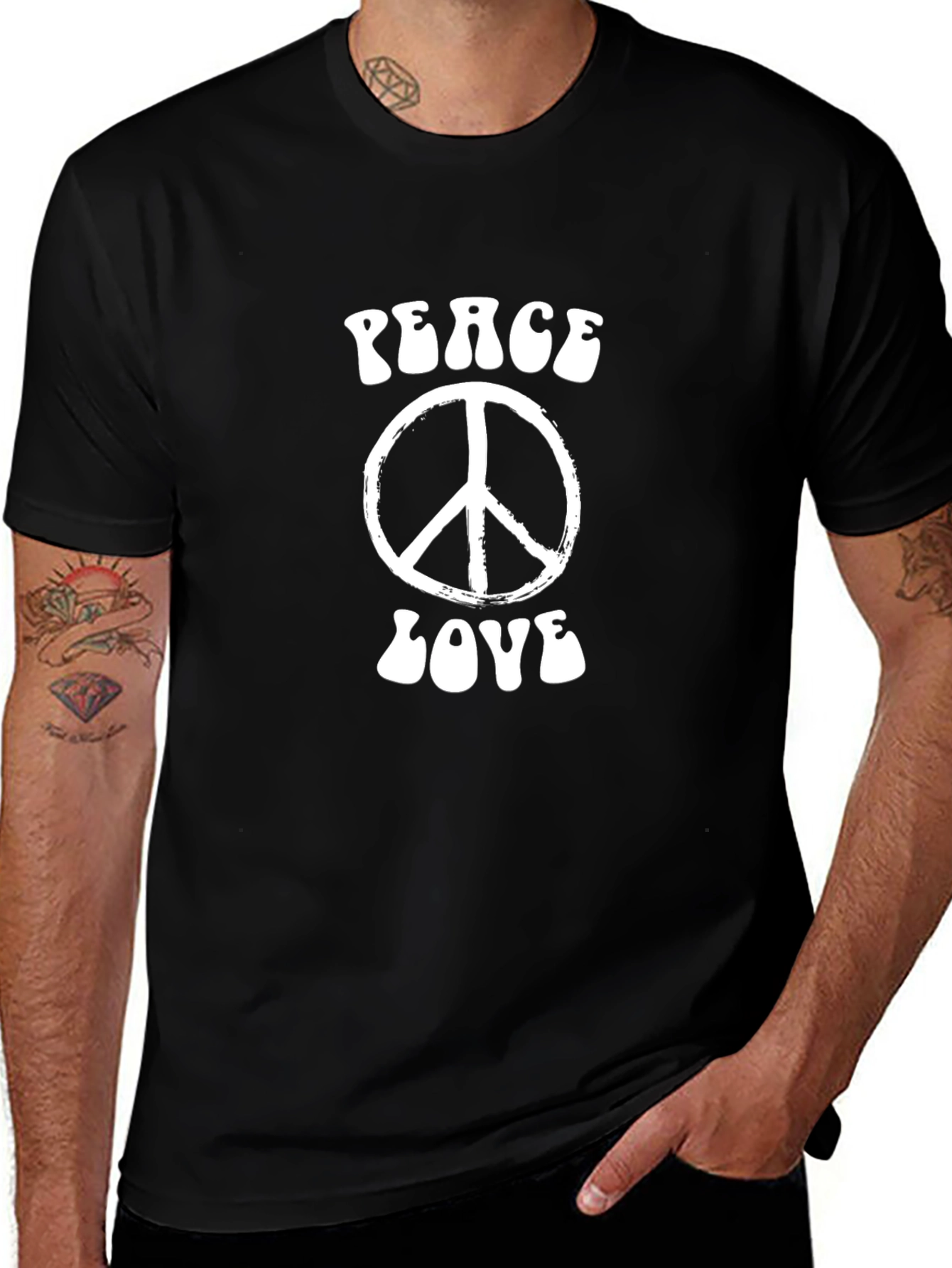 Peace and Love Retro Graphic Tee - Black